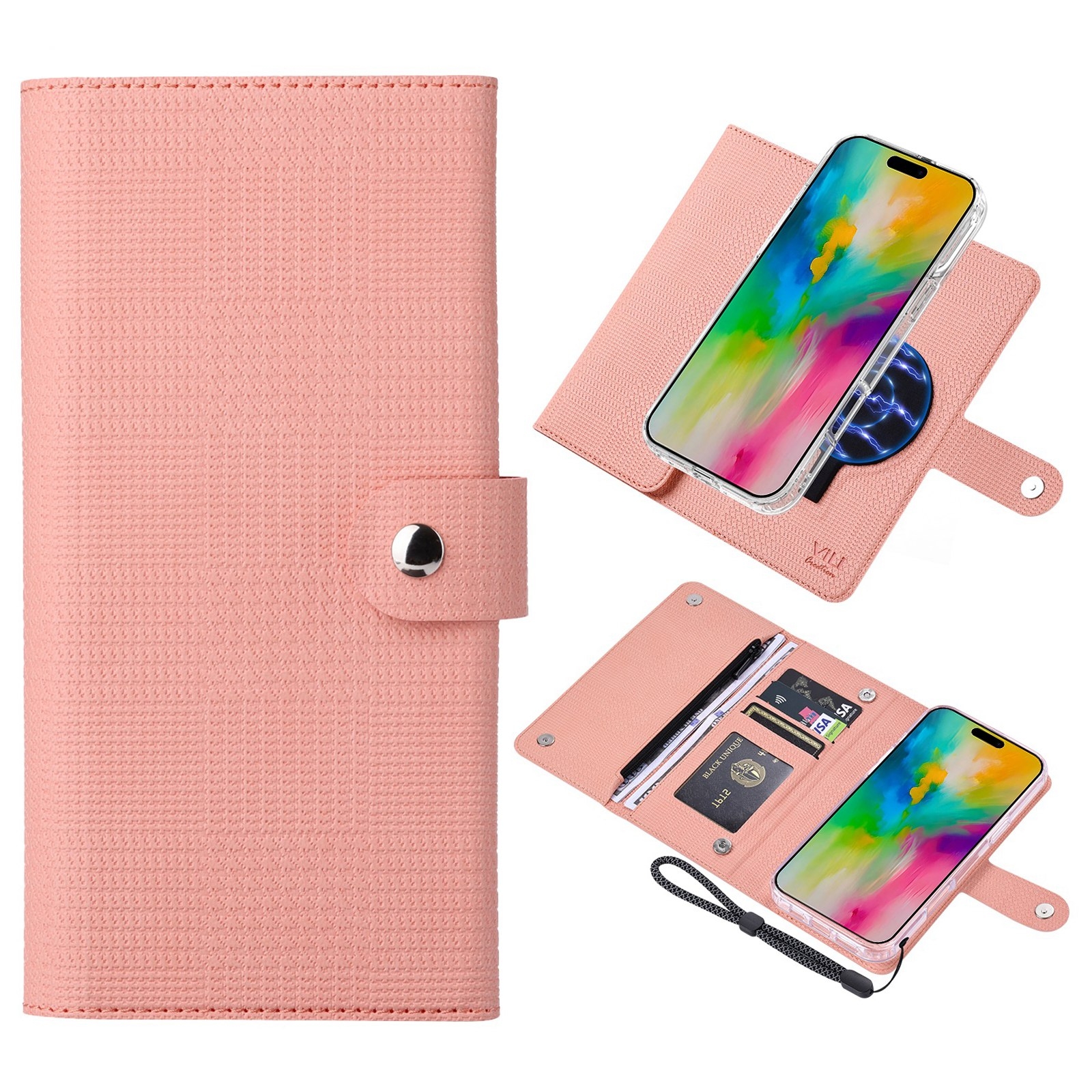 For iPhone 16 ViLi GHB-C Series RFID MagSafe Magnetic Flip Leather Phone Case(Pink) - Shopkiz.com
