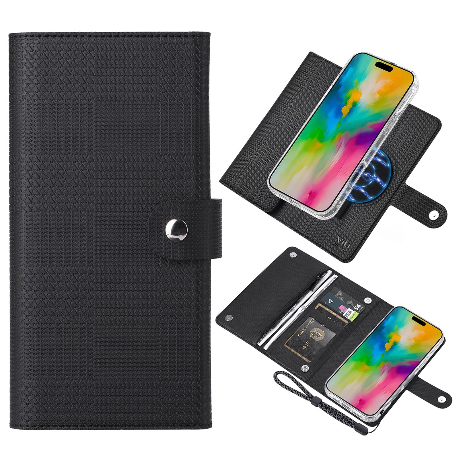 For iPhone 16 Plus ViLi GHB-C Series RFID MagSafe Magnetic Flip Leather Phone Case(Black) - Shopkiz.com