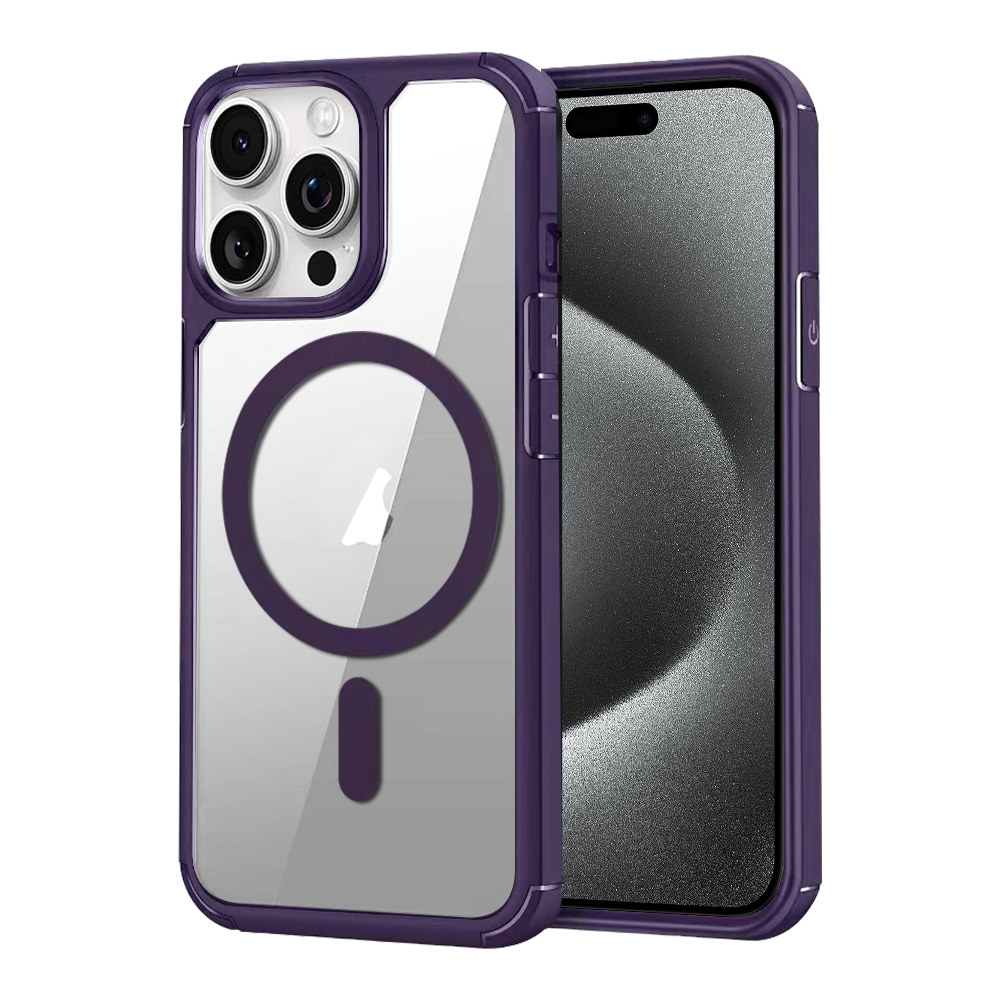 For iPhone 15 Pro Max MagSafe Acrylic Hybrid TPU Phone Case(Purple) - Shopkiz.com