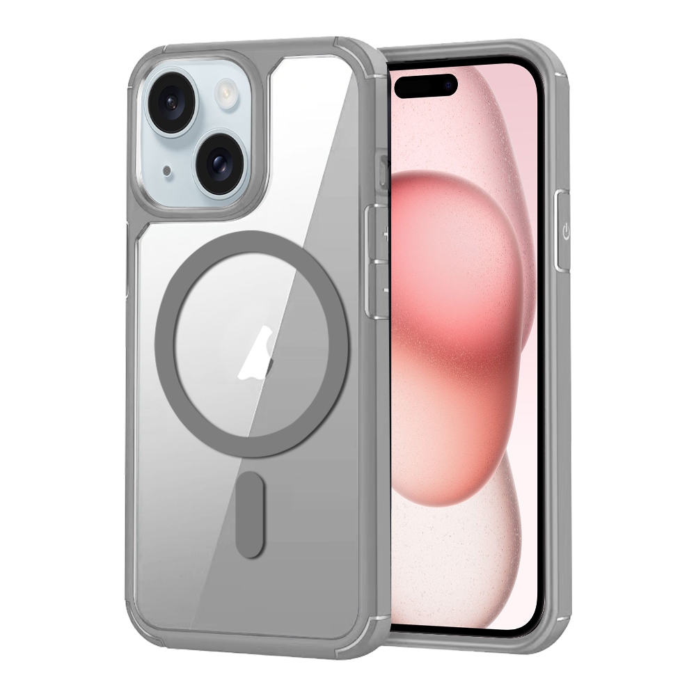 For iPhone 15 Plus MagSafe Acrylic Hybrid TPU Phone Case(Grey) - Shopkiz.com