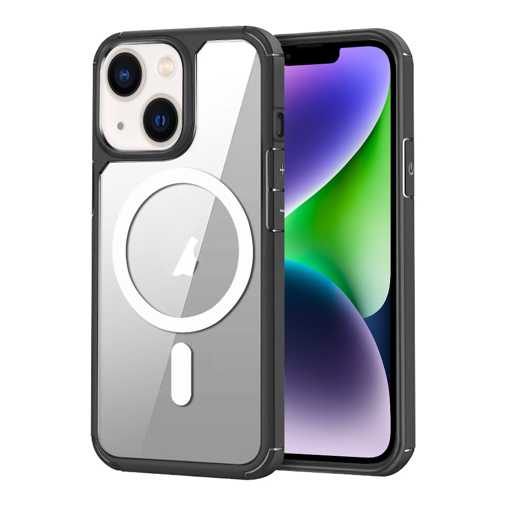 For iPhone 14 Plus MagSafe Acrylic Hybrid TPU Phone Case(Black + White) - Shopkiz.com