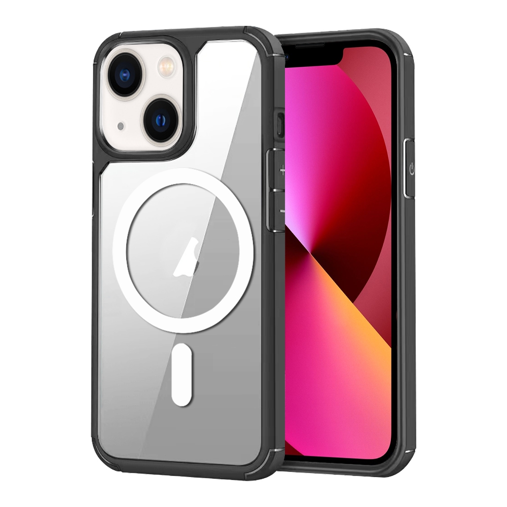 For iPhone 13 MagSafe Acrylic Hybrid TPU Phone Case(Black + White) - Shopkiz.com
