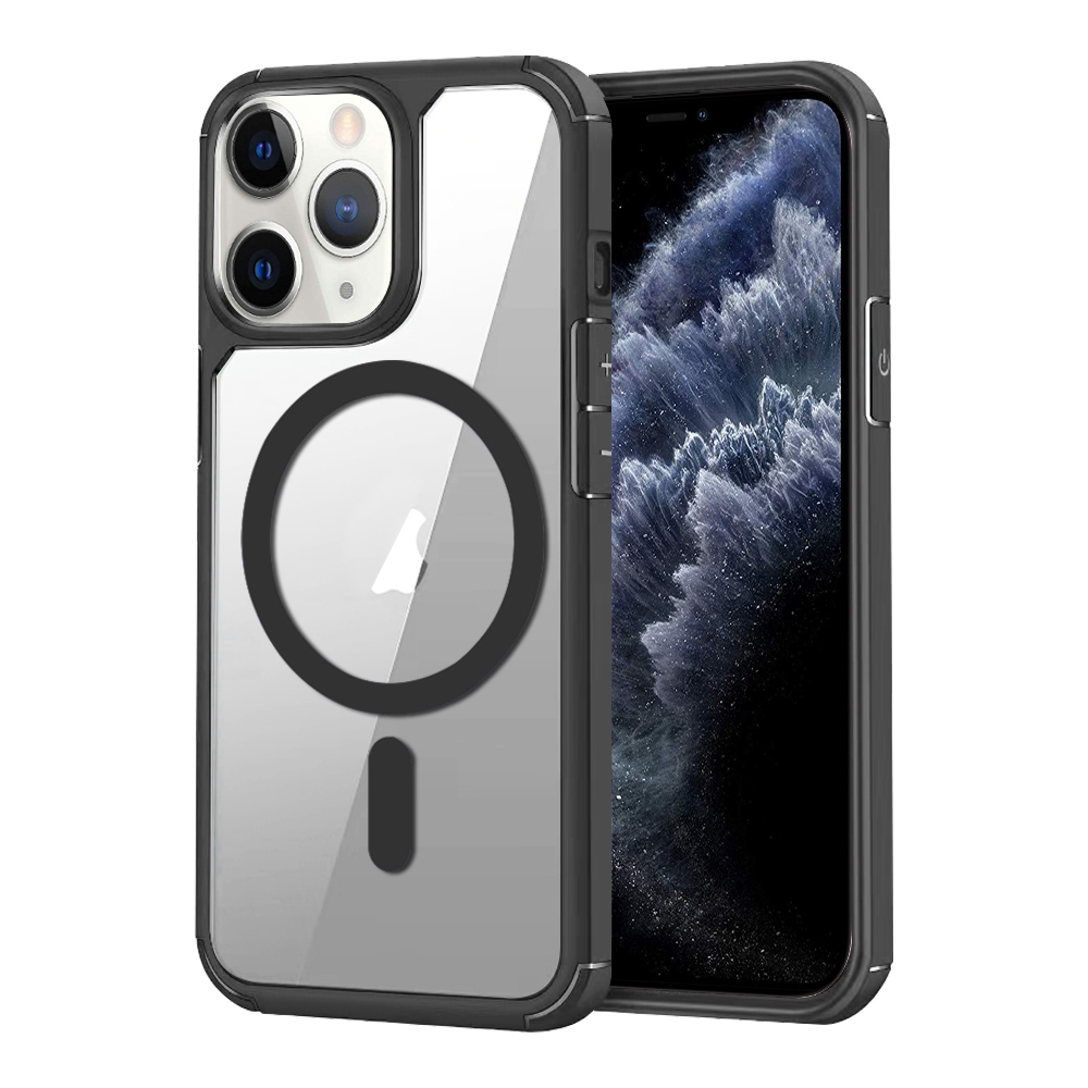 For iPhone 11 Pro Max MagSafe Acrylic Hybrid TPU Phone Case(Black) - Shopkiz.com