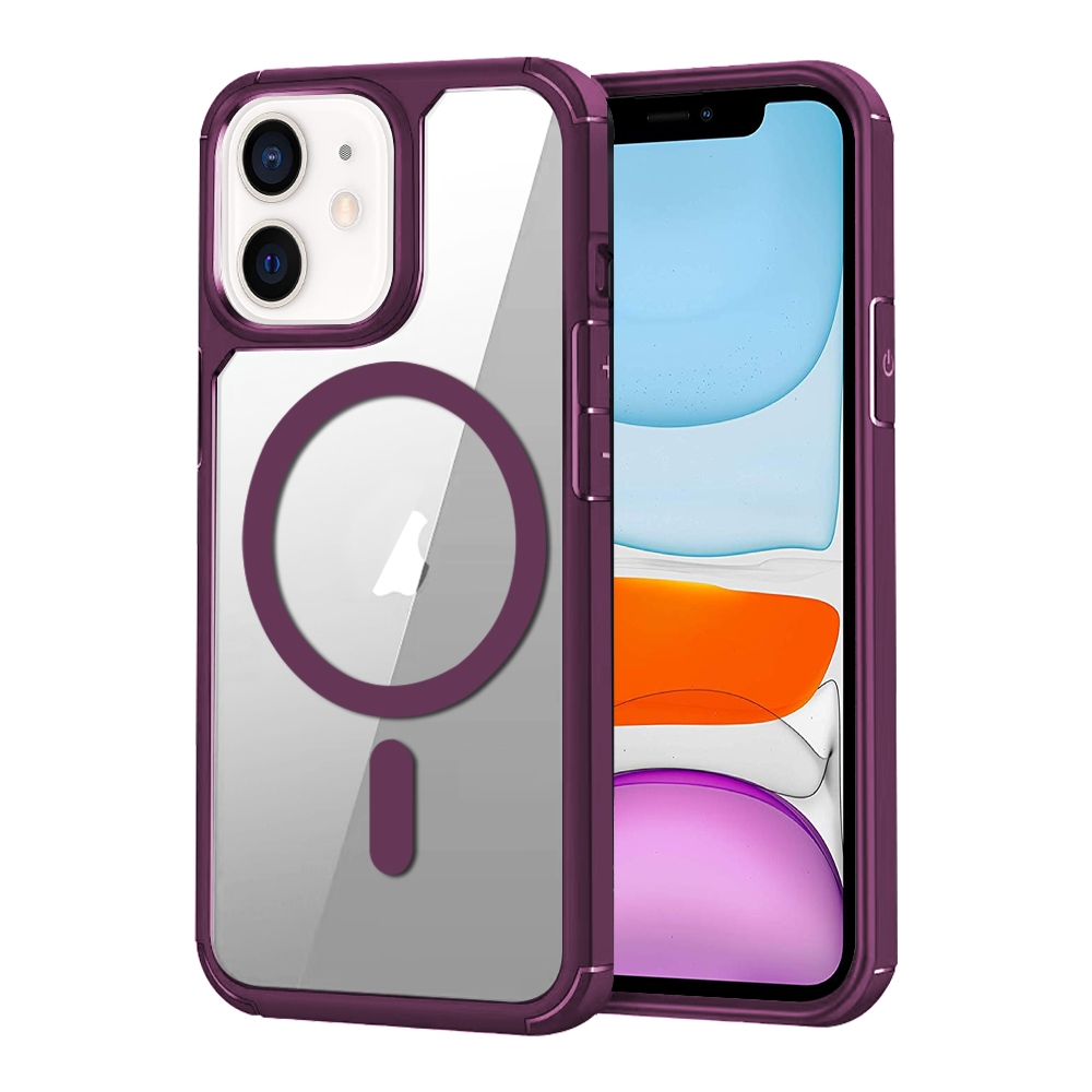 For iPhone 11 MagSafe Acrylic Hybrid TPU Phone Case(Wine Red) - Shopkiz.com
