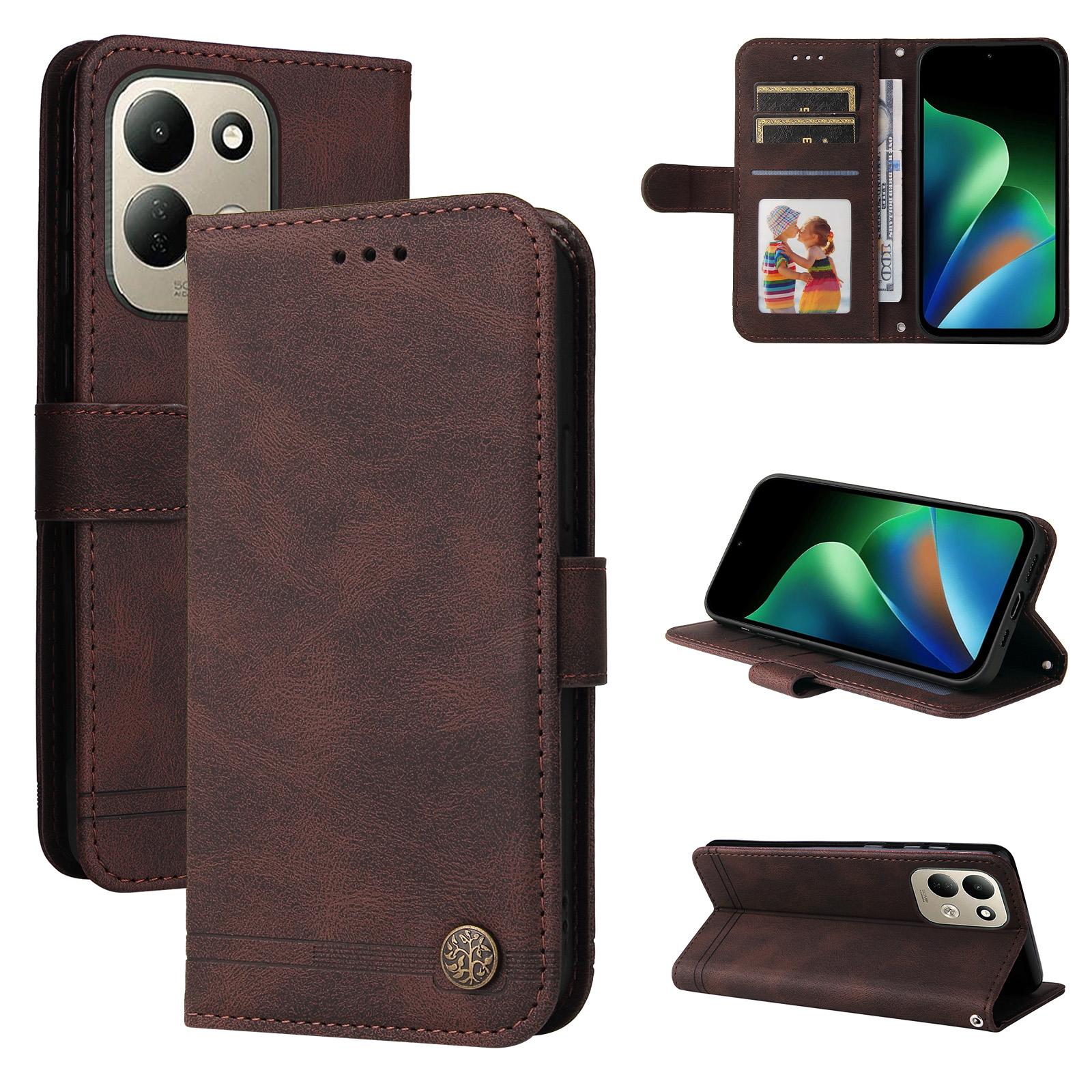 For Redmi 17 5G / 4G Global 170mm Skin Feel Life Tree Metal Button Leather Phone Case(Brown) - Shopkiz.com