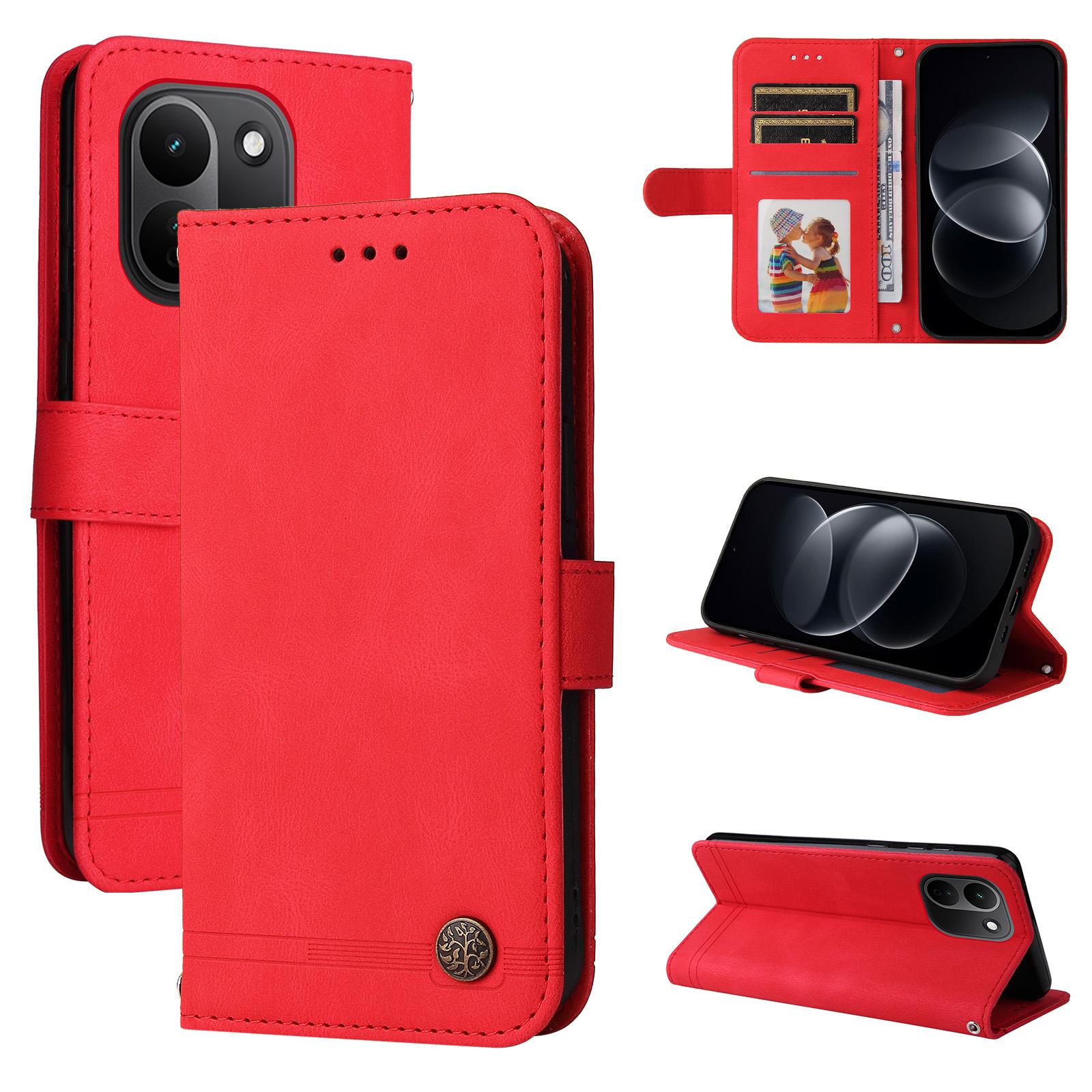 For Redmi Note 17 Pro+ 5G Global 163mm Skin Feel Life Tree Metal Button Leather Phone Case(Red) - Shopkiz.com