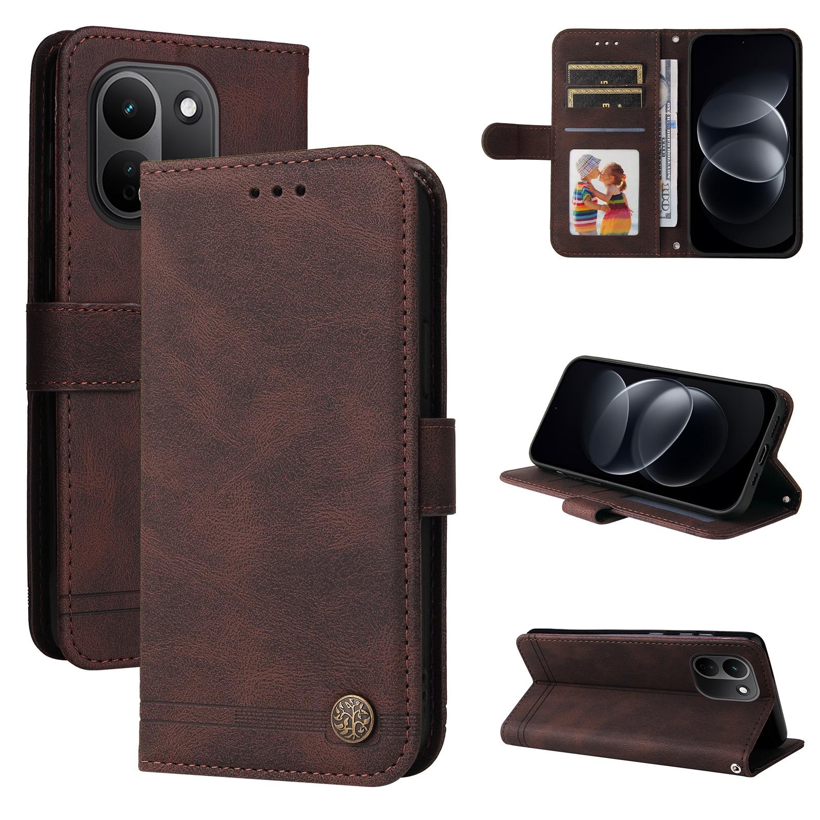 For Redmi Note 17 Pro+ 5G Global 163mm Skin Feel Life Tree Metal Button Leather Phone Case(Brown) - Shopkiz.com