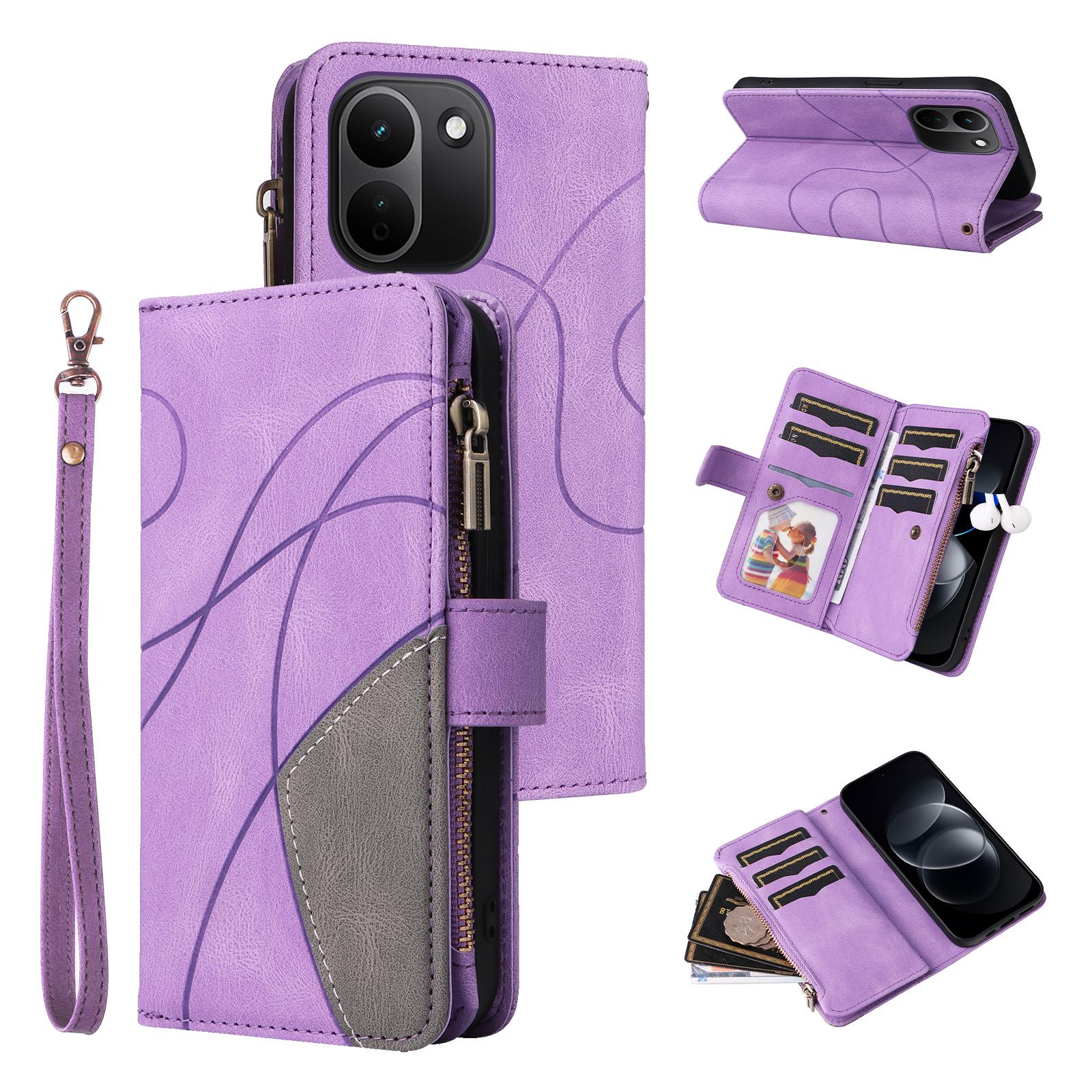 For Redmi Note 17 Pro+ 5G Global 163mm Dual-color 9 Card Slots Zipper Wallet Leather Phone Case(Purple) - Shopkiz.com