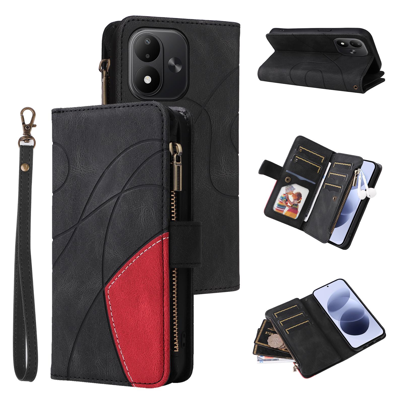 For Redmi Note 17 5G/4G Global 171mm Dual-color 9 Card Slots Zipper Wallet Leather Phone Case(Black) - Shopkiz.com