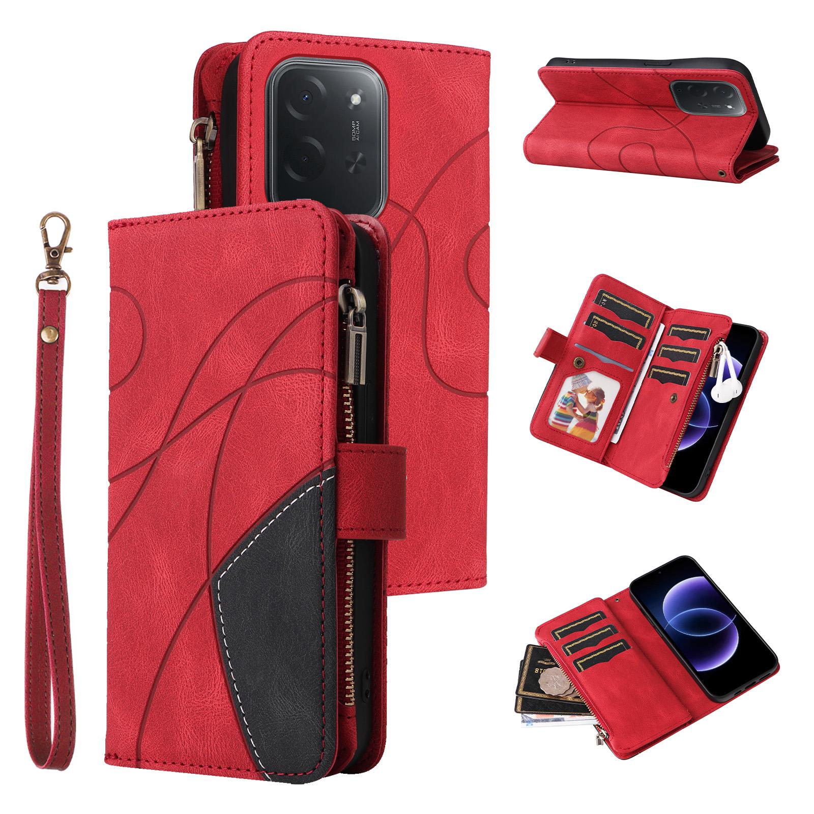 For Xiaomi Poco C95 Pro Dual-color 9 Card Slots Zipper Wallet Leather Phone Case(Red) - Shopkiz.com