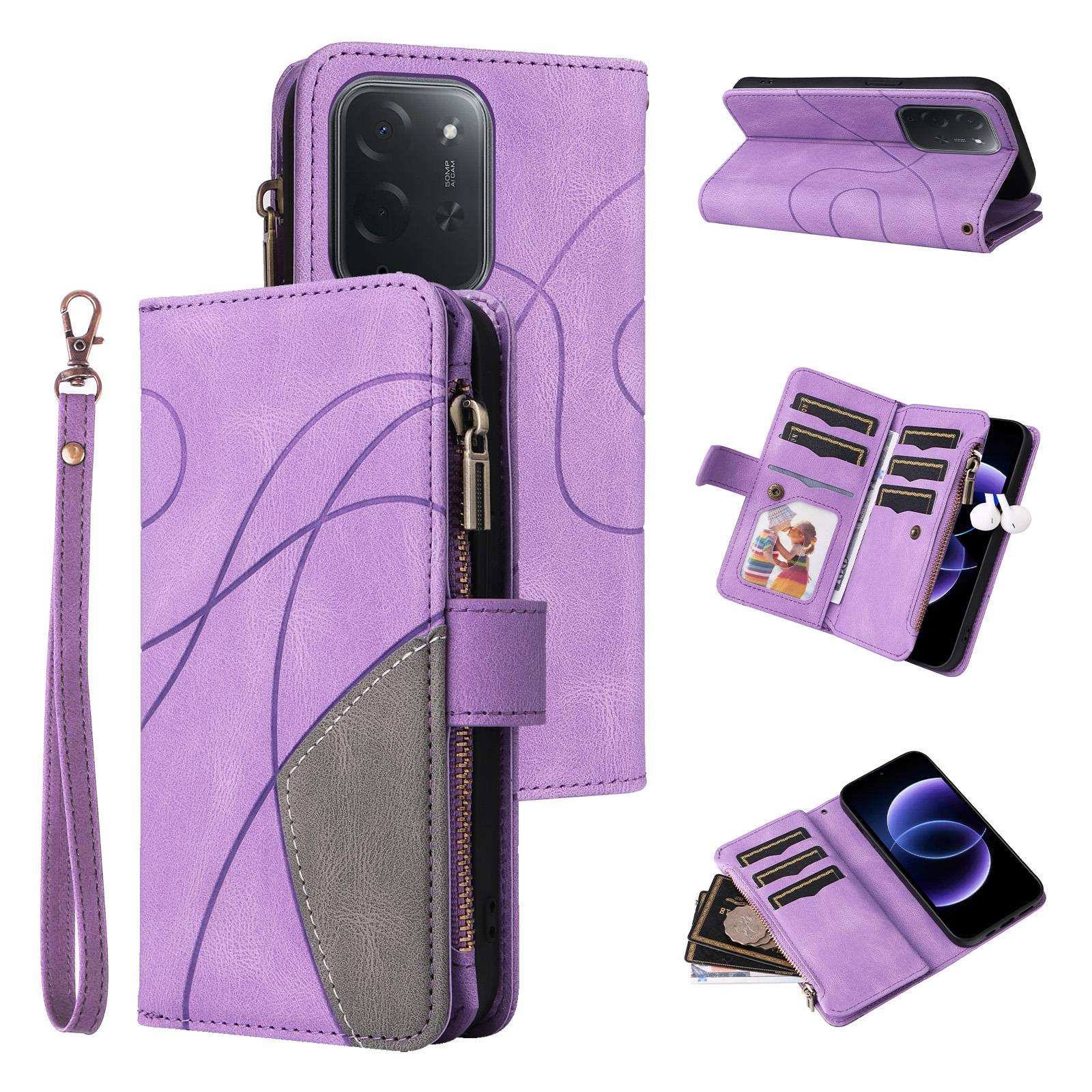 For Xiaomi Poco C95 Pro Dual-color 9 Card Slots Zipper Wallet Leather Phone Case(Purple) - Shopkiz.com