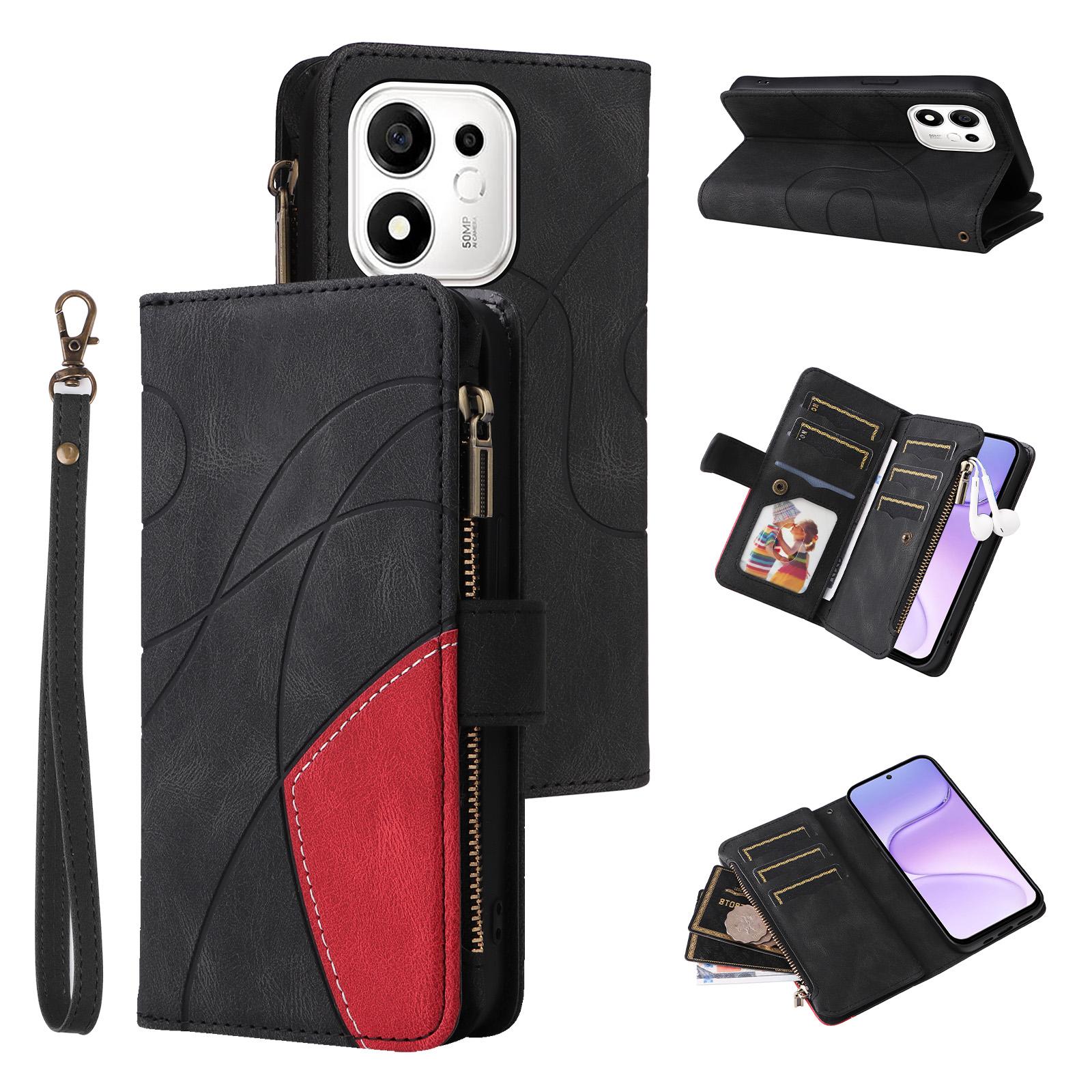 For Honor 600 Smart 5G Dual-color 9 Card Slots Zipper Wallet Leather Phone Case(Black) - Shopkiz.com