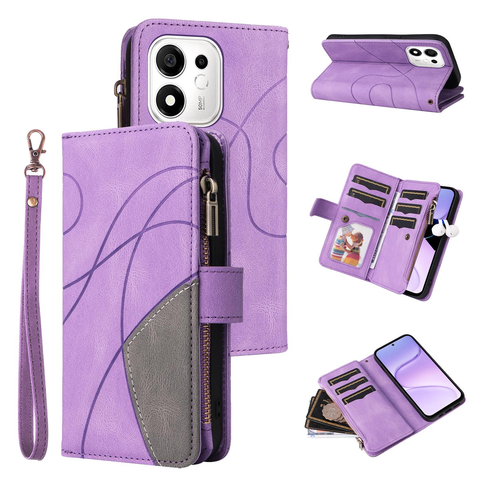 For Honor 600 Smart 5G Dual-color 9 Card Slots Zipper Wallet Leather Phone Case(Purple) - Shopkiz.com