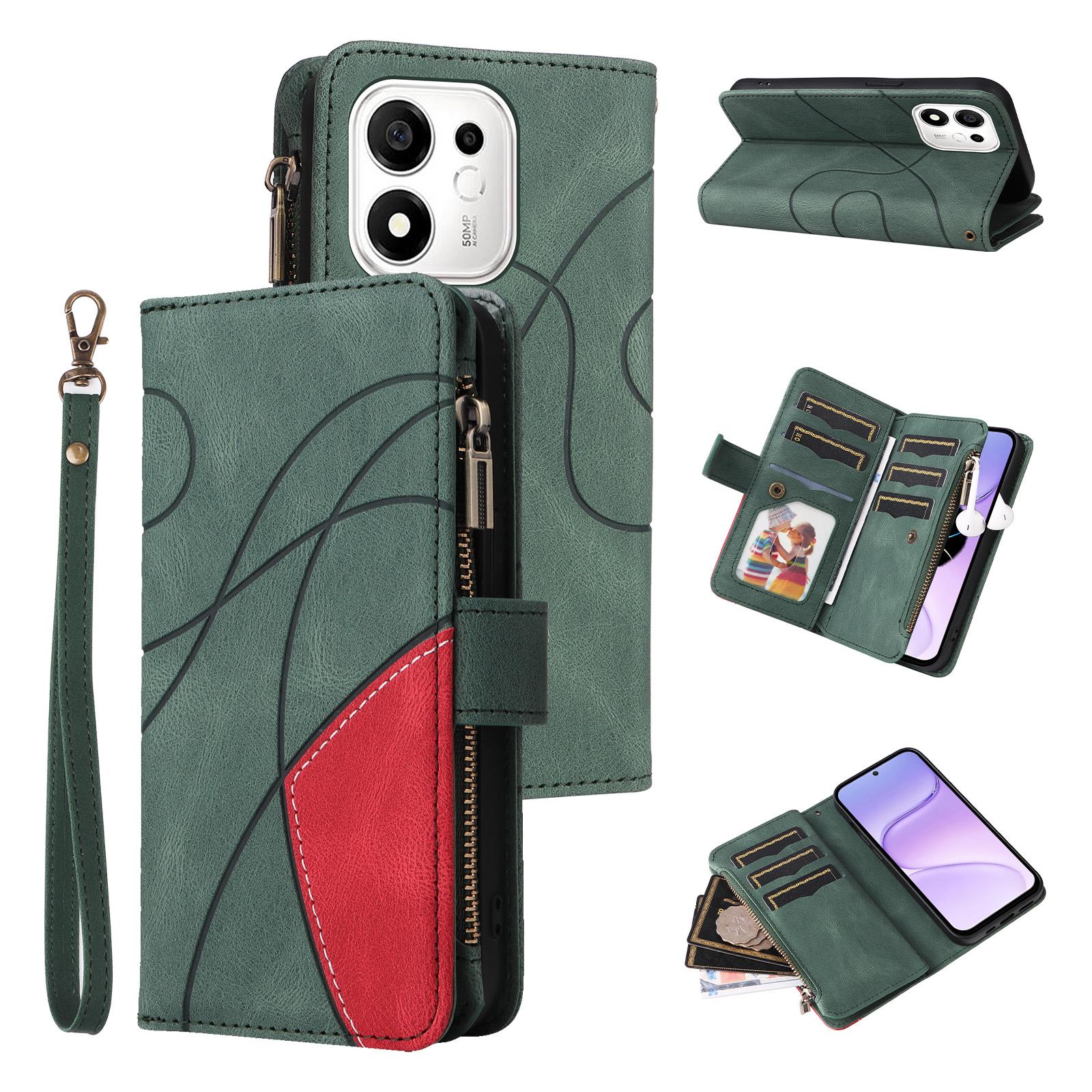 For Honor 600 Smart 5G Dual-color 9 Card Slots Zipper Wallet Leather Phone Case(Green) - Shopkiz.com
