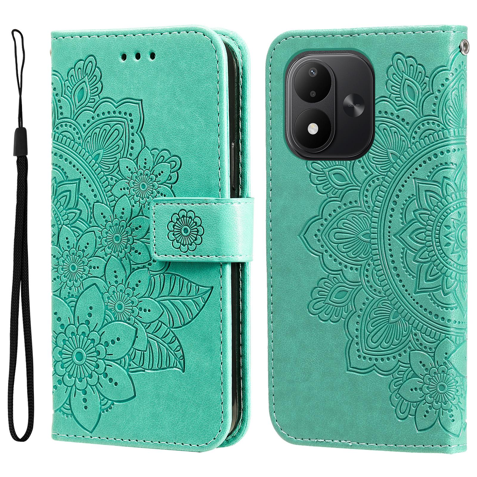 For Redmi Note 17 5G / 4G Global 171mm Seven-petal Flowers Embossing Leather Phone Case(Green) - Shopkiz.com