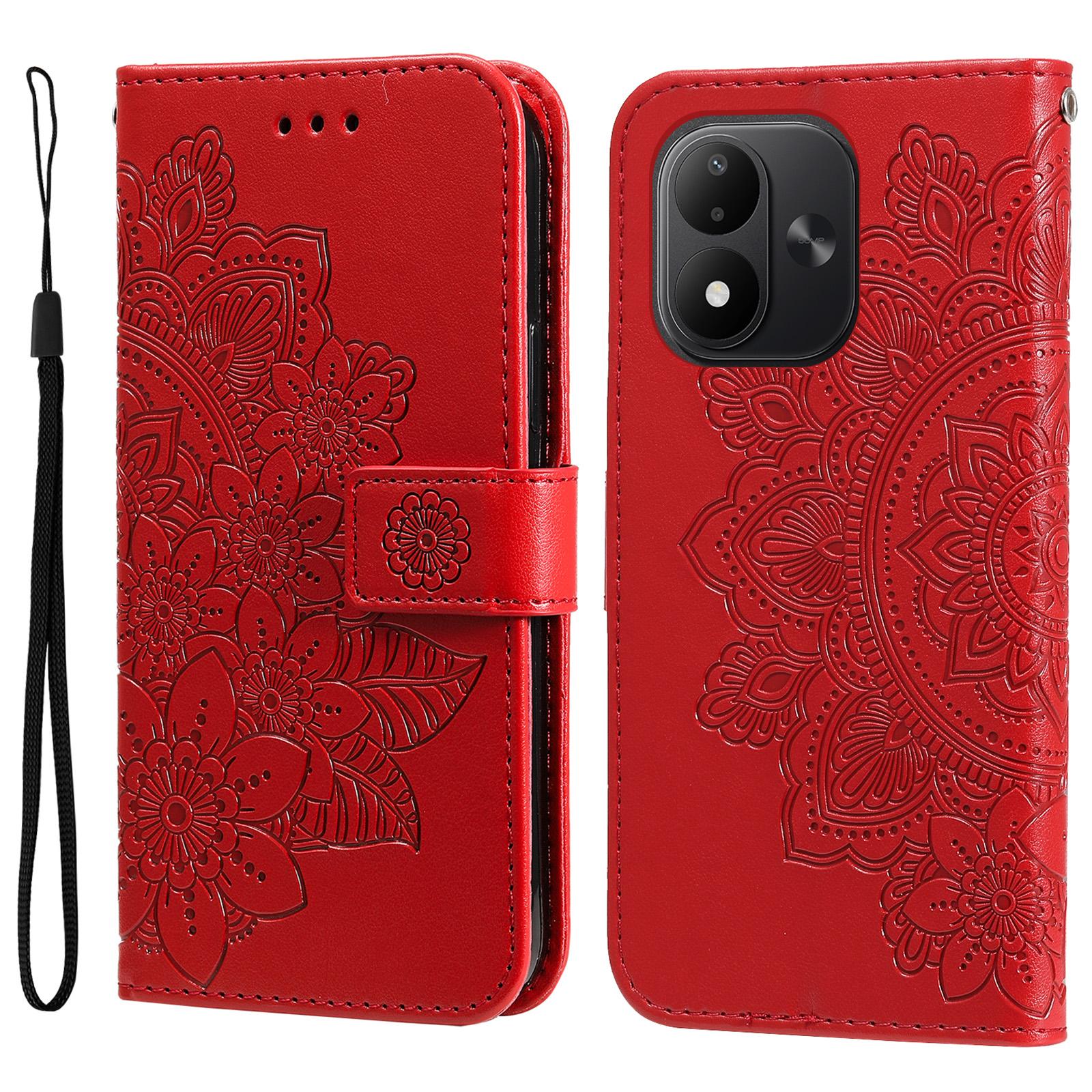 For Redmi Note 17 5G / 4G Global 171mm Seven-petal Flowers Embossing Leather Phone Case(Red) - Shopkiz.com