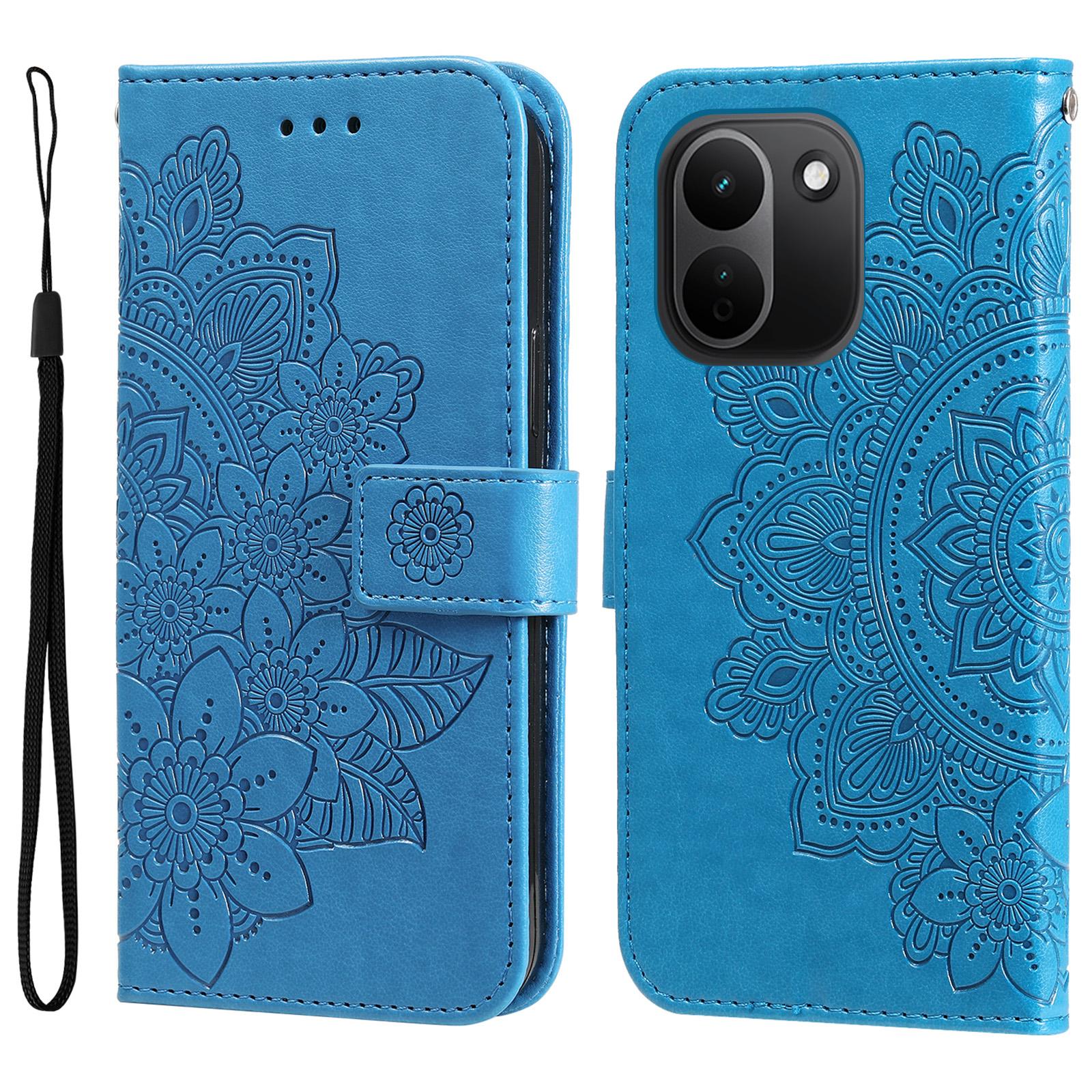 For Redmi Note 17 Pro+ 5G Global 163mm Seven-petal Flowers Embossing Leather Phone Case(Blue) - Shopkiz.com