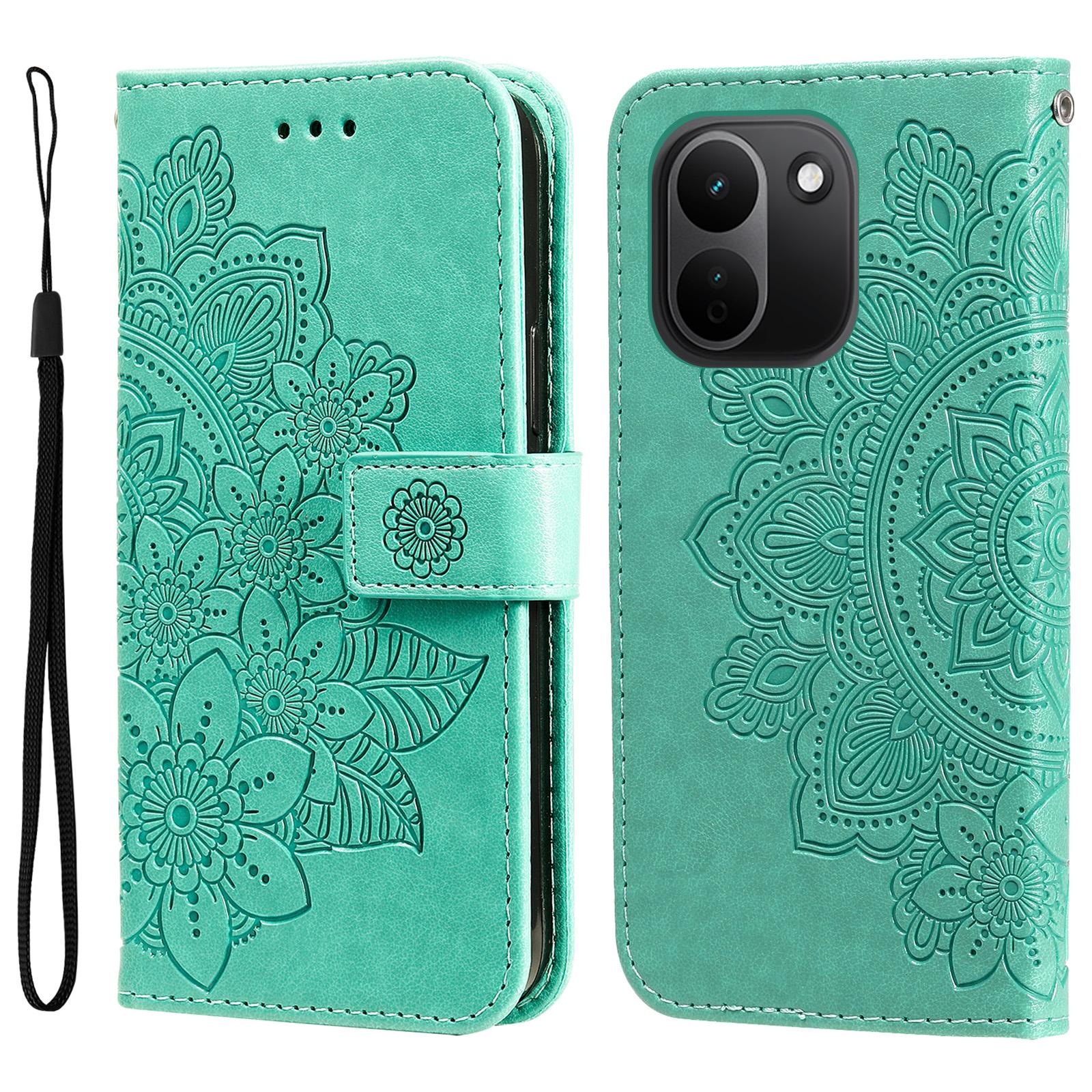 For Redmi Note 17 Pro+ 5G Global 163mm Seven-petal Flowers Embossing Leather Phone Case(Green) - Shopkiz.com