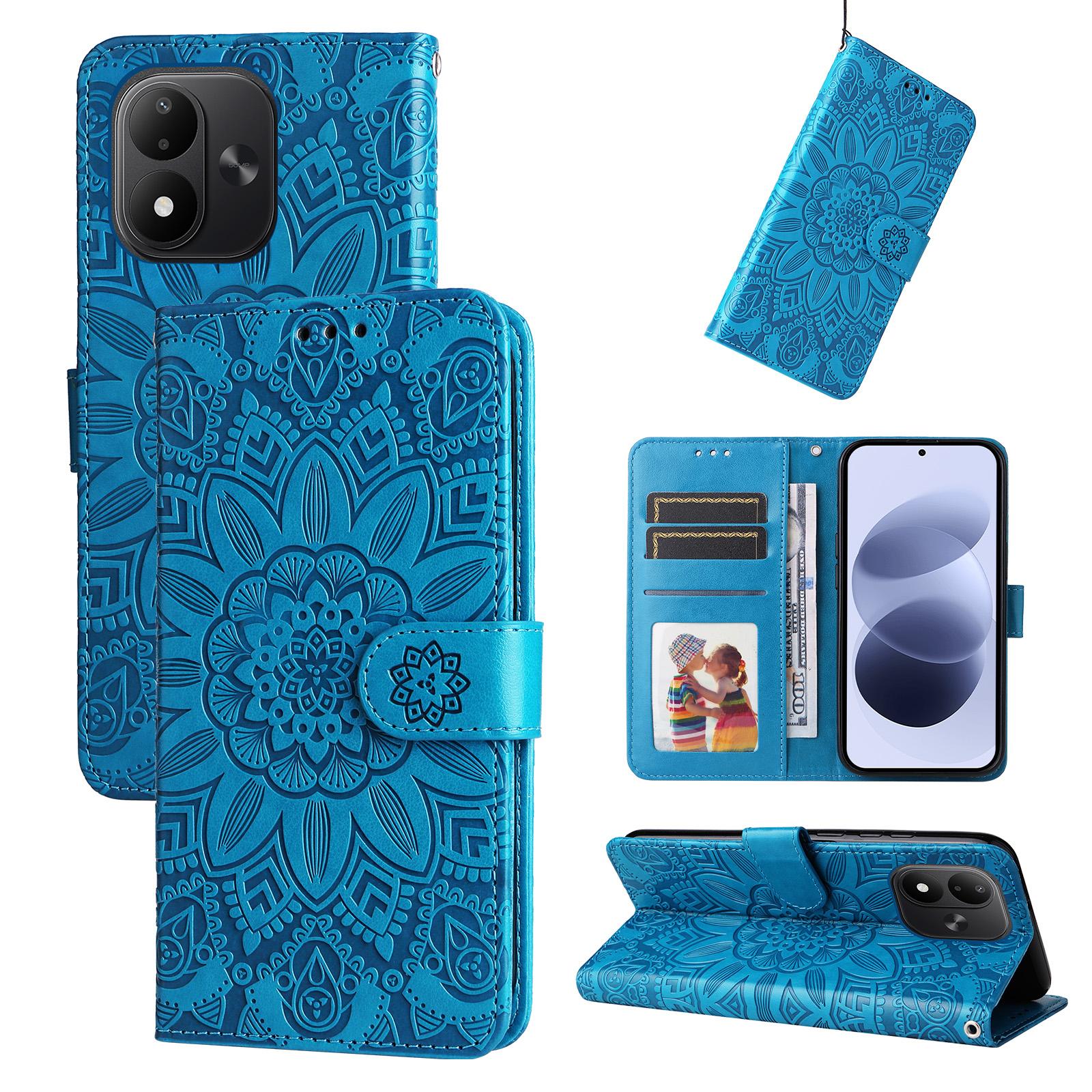 For Redmi Note 17 5G / 4G Global 171mm Embossed Sunflower Leather Phone Case(Blue) - Shopkiz.com