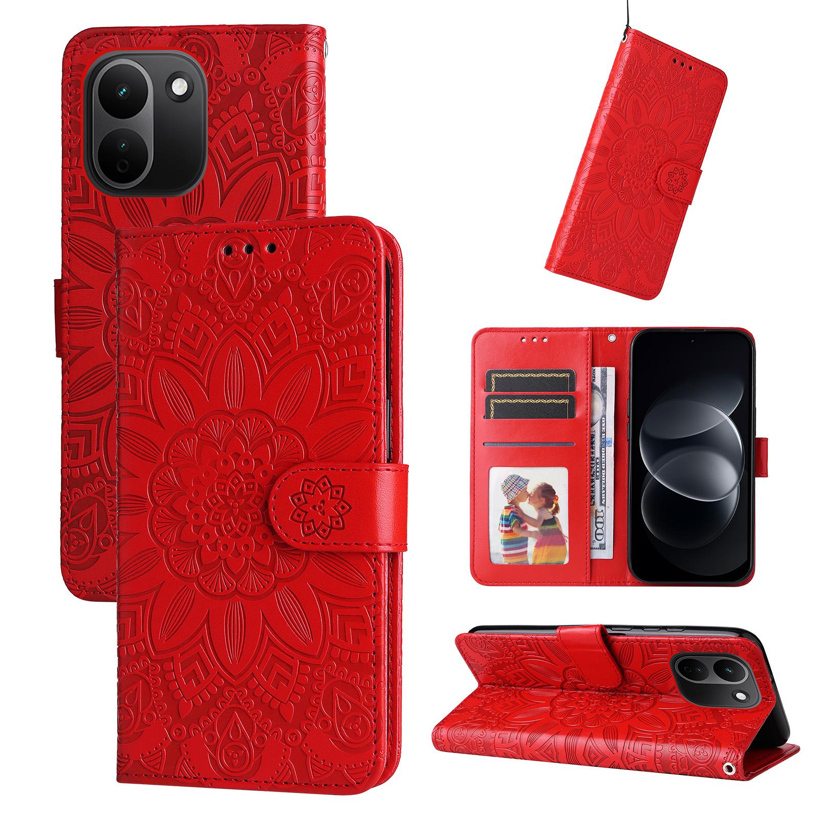 For Redmi Note 17 Pro+ 5G Global 163mm Embossed Sunflower Leather Phone Case(Red) - Shopkiz.com