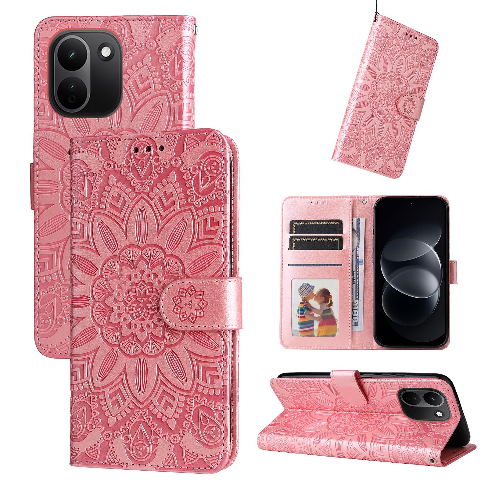 For Redmi Note 17 Pro+ 5G Global 163mm Embossed Sunflower Leather Phone Case(Rose Gold) - Shopkiz.com