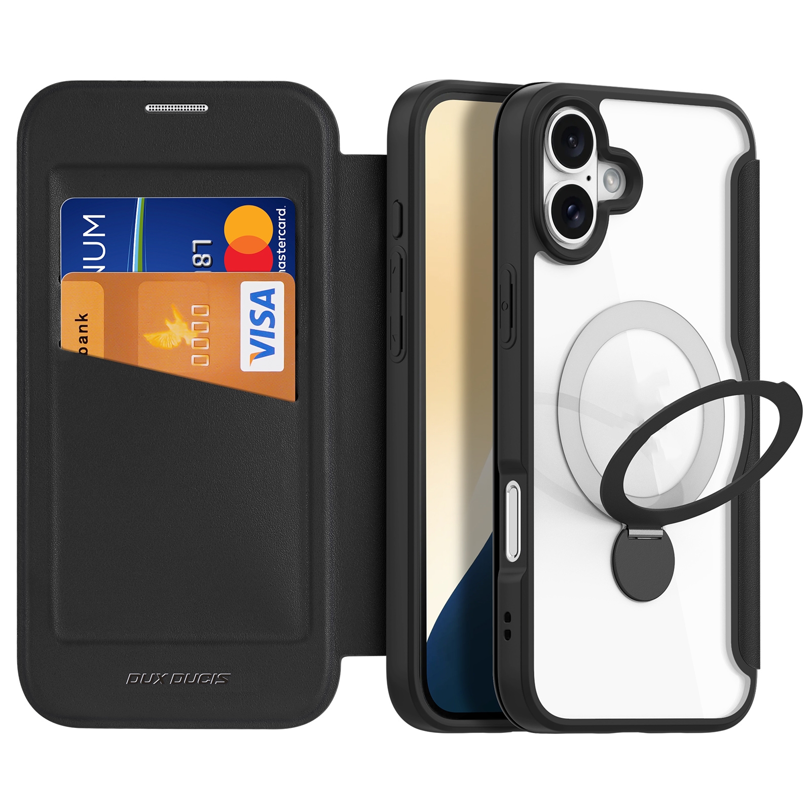 For iPhone 16 DUX DUCIS Skin X Pro Series MagSafe Ring Holder Leather Phone Case(Black) - Shopkiz.com