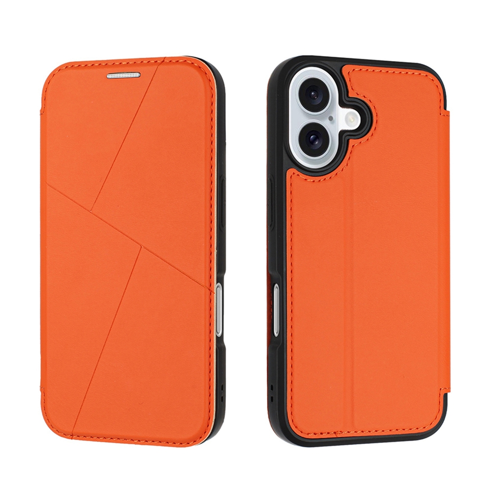 For iPhone 16 Plus Magnetic Armor Series RFID Card Slots Leather Phone Case(Orange) - Shopkiz.com