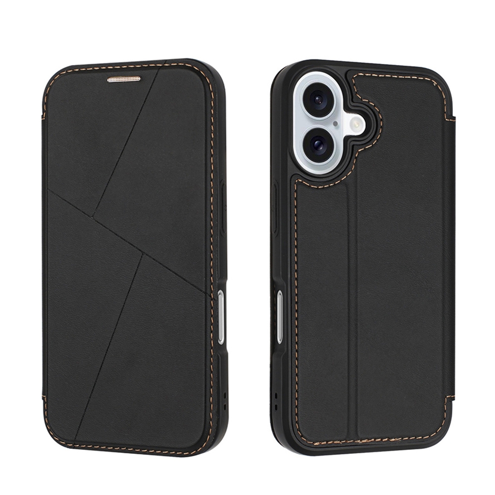 For iPhone 16 Plus Magnetic Armor Series RFID Card Slots Leather Phone Case(Black) - Shopkiz.com