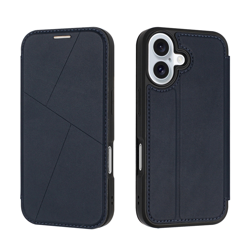 For iPhone 16 Plus Magnetic Armor Series RFID Card Slots Leather Phone Case(Blue) - Shopkiz.com