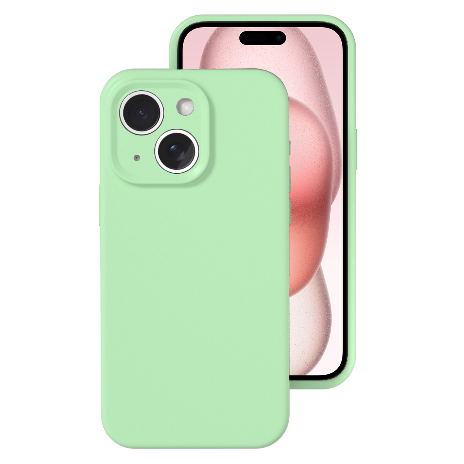 For iPhone 15 Precise Hole Liquid Silicone Jelly Color Full Coverage Phone Case(Mint Green) - Shopkiz.com