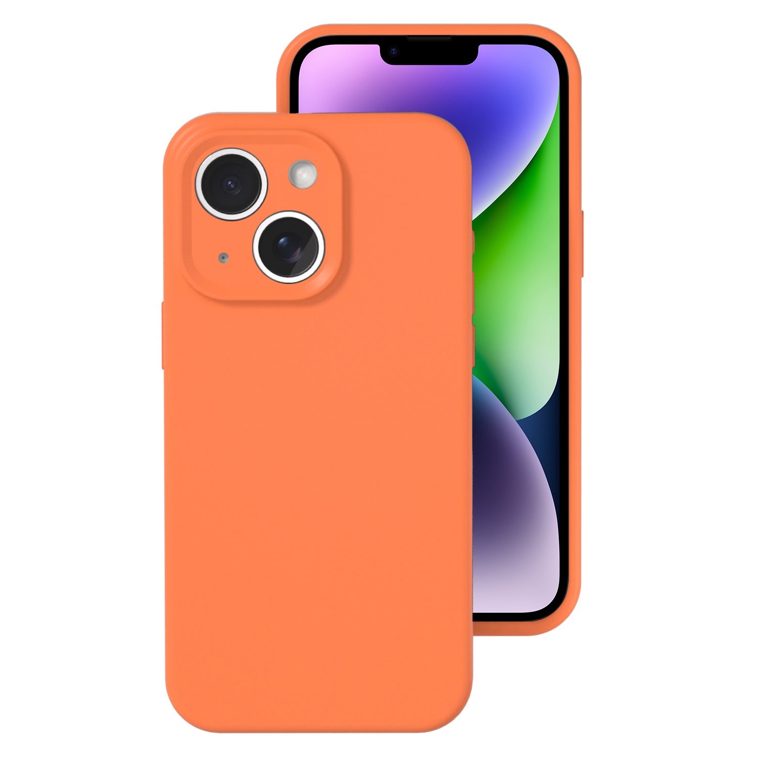 For iPhone 14 Plus Precise Hole Liquid Silicone Jelly Color Full Coverage Phone Case(Sugar Orange Color) - Shopkiz.com