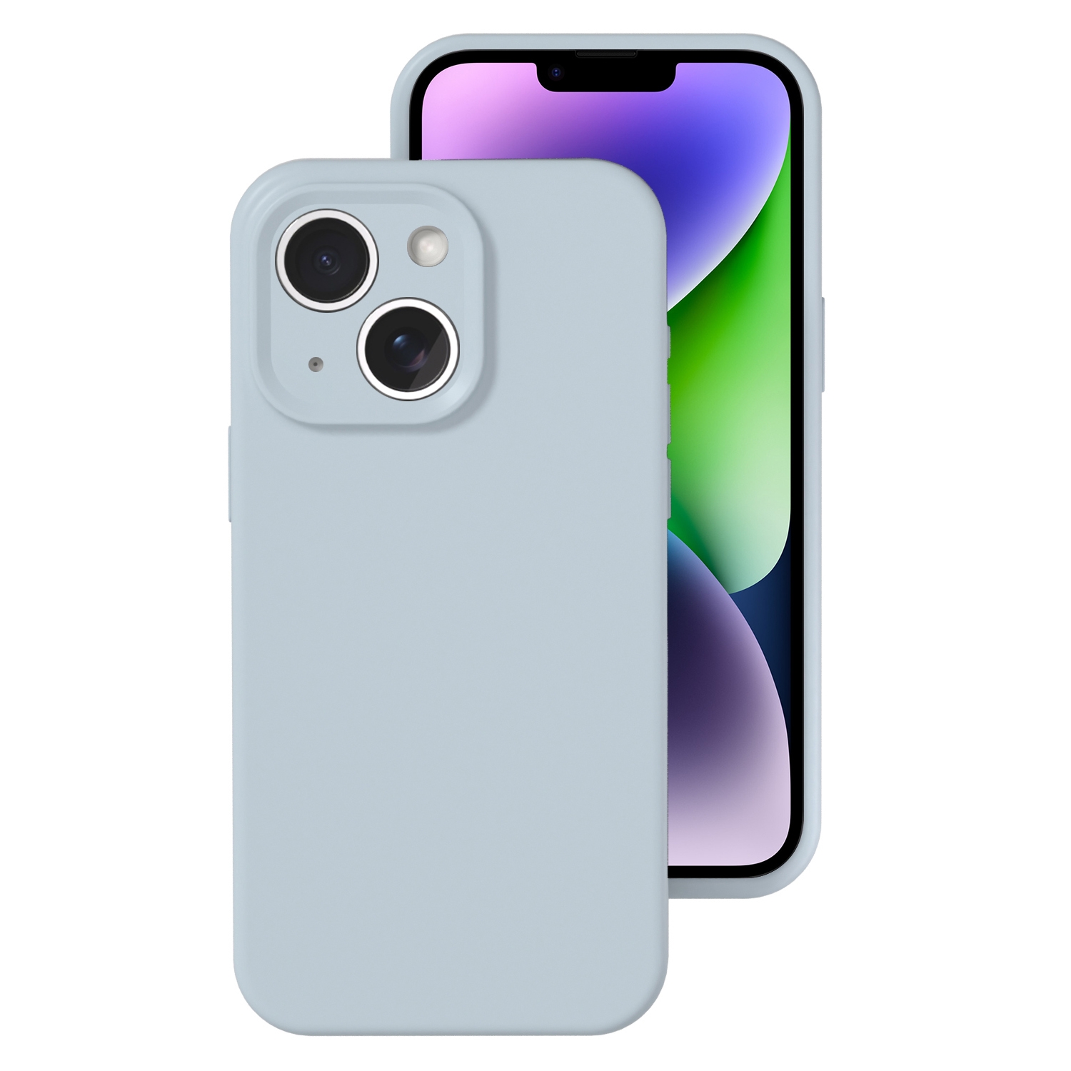 For iPhone 14 Plus Precise Hole Liquid Silicone Jelly Color Full Coverage Phone Case(Haze Blue) - Shopkiz.com