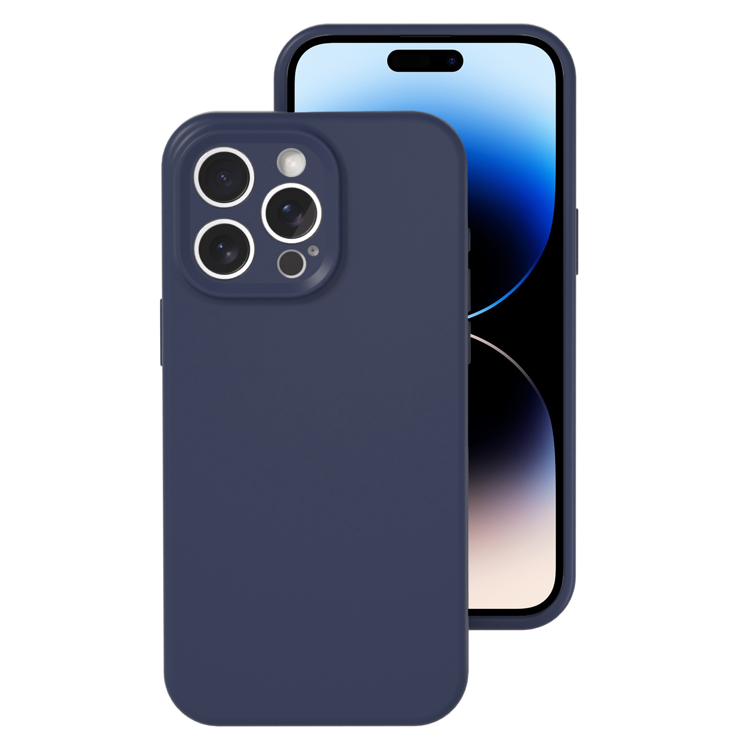 For iPhone 14 Pro Precise Hole Liquid Silicone Jelly Color Full Coverage Phone Case(Midnight Blue) - Shopkiz.com