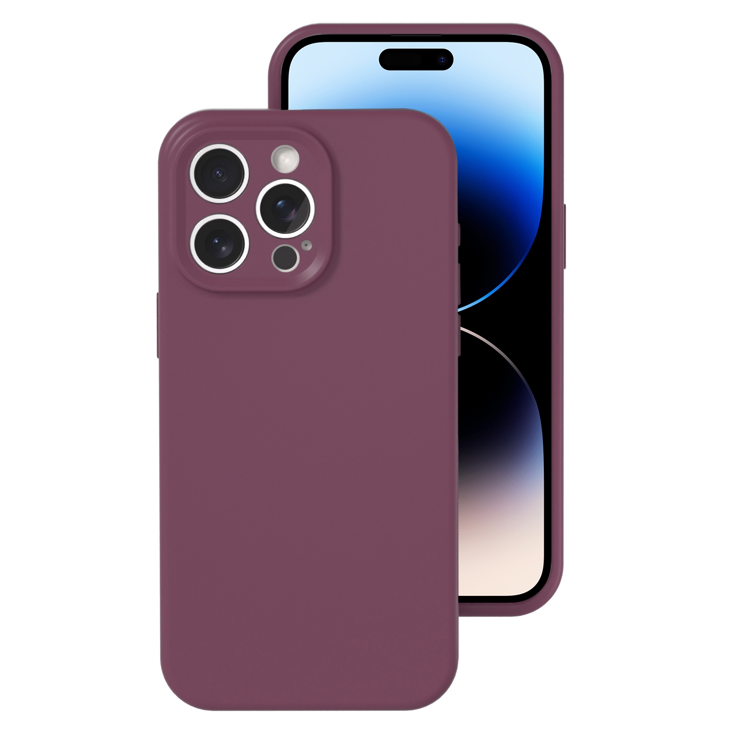 For iPhone 14 Pro Max Precise Hole Liquid Silicone Jelly Color Full Coverage Phone Case(Plum Colored) - Shopkiz.com