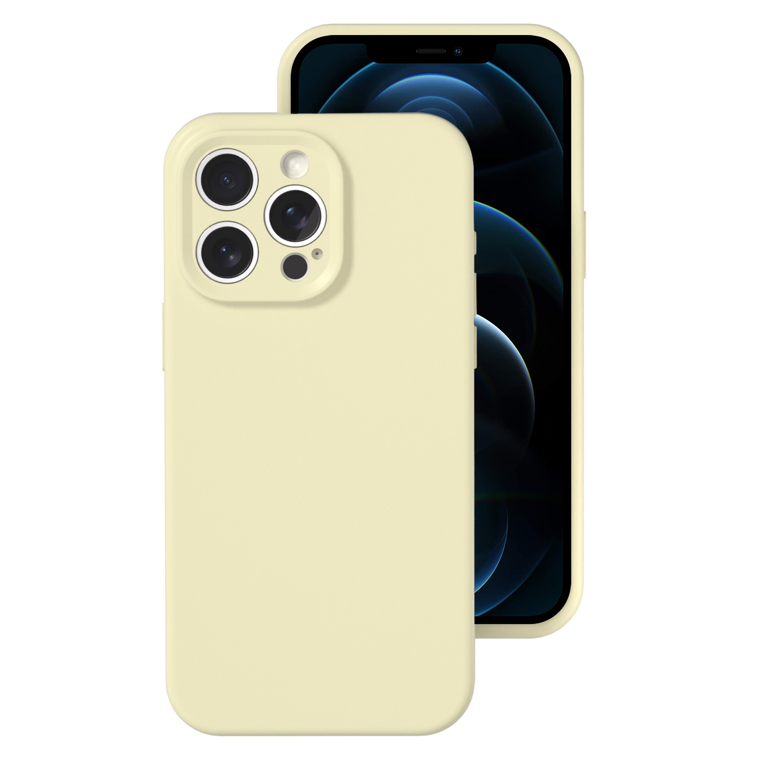 For iPhone 12 Pro Max Precise Hole Liquid Silicone Jelly Color Full Coverage Phone Case(Milk Yellow) - Shopkiz.com