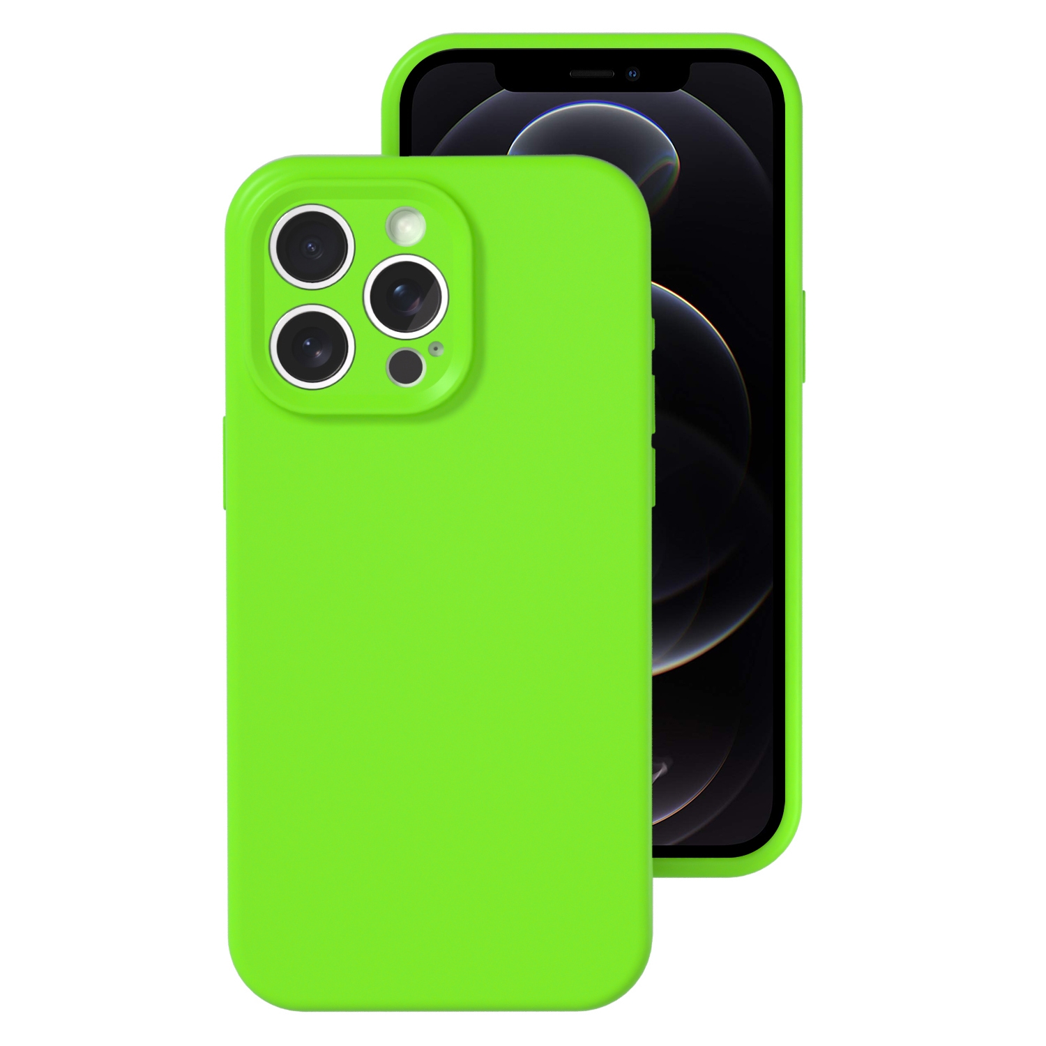For iPhone 12 Pro Precise Hole Liquid Silicone Jelly Color Full Coverage Phone Case(Fluorescent Green) - Shopkiz.com