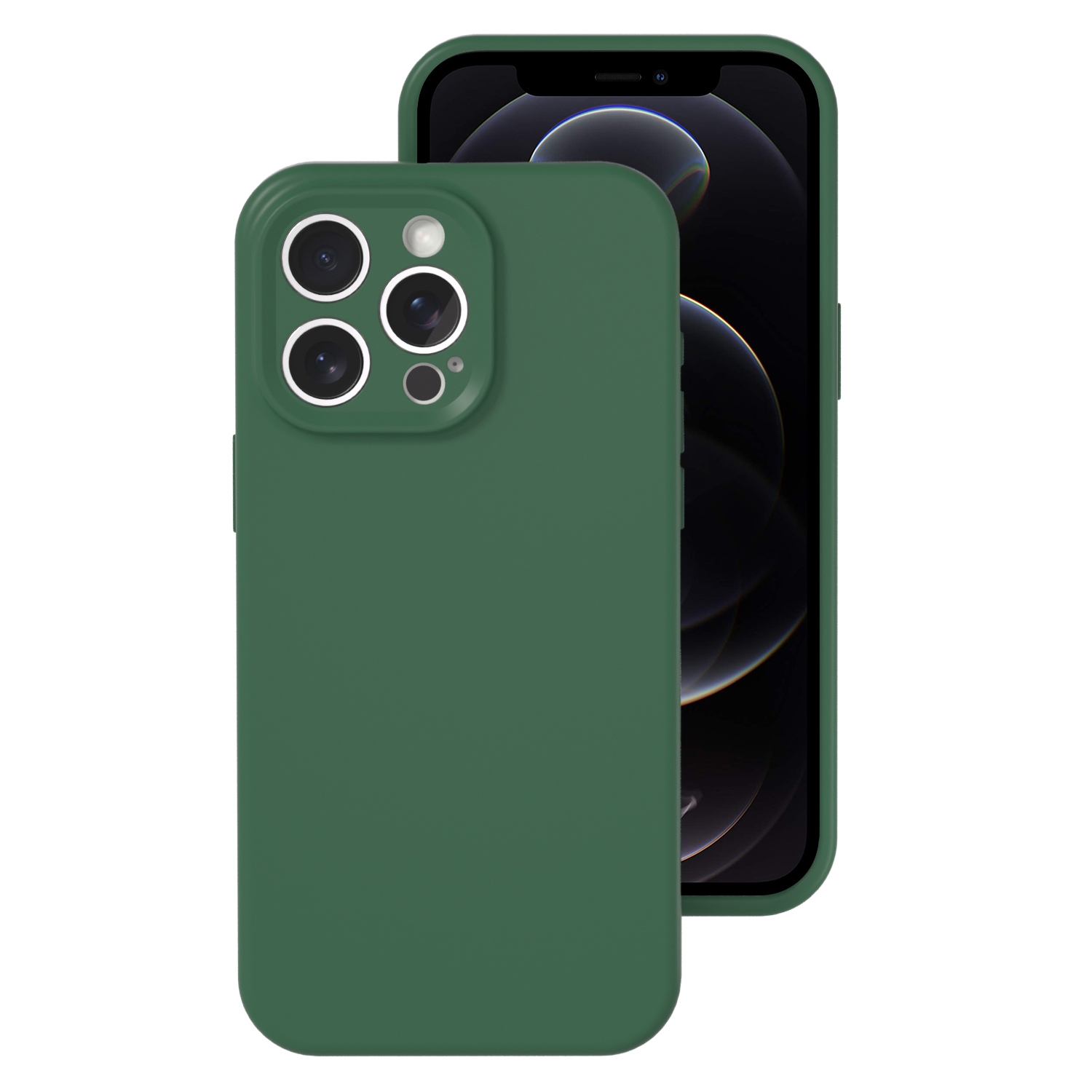 For iPhone 12 Pro Precise Hole Liquid Silicone Jelly Color Full Coverage Phone Case(Moss Green) - Shopkiz.com