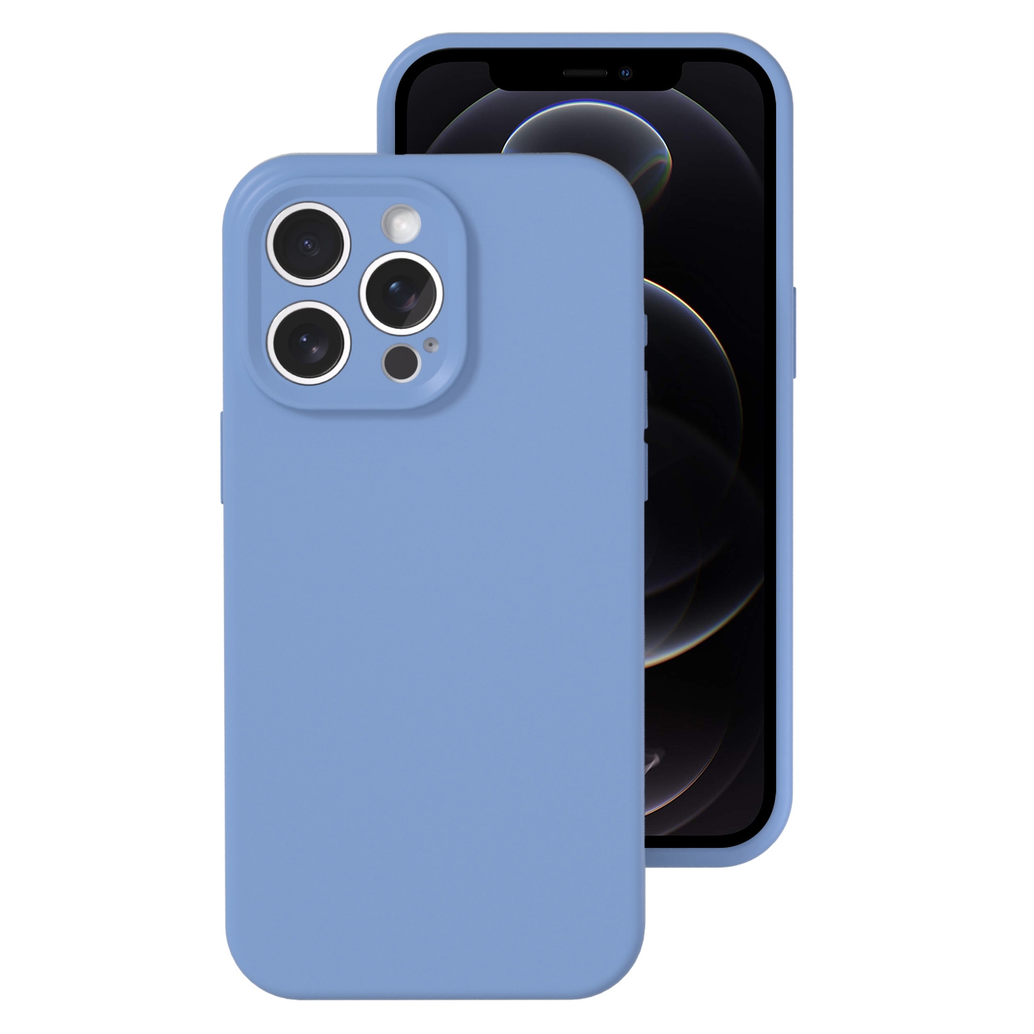 For iPhone 12 Pro Precise Hole Liquid Silicone Jelly Color Full Coverage Phone Case(Thin Fog Blue) - Shopkiz.com