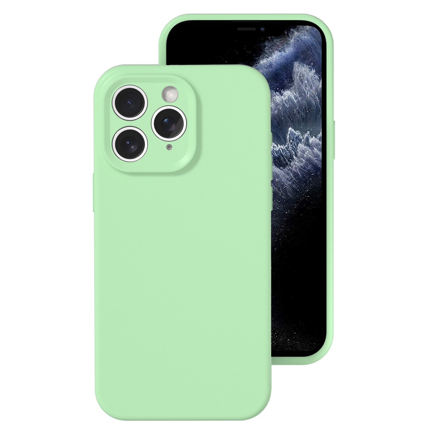 For iPhone 11 Pro Max Precise Hole Liquid Silicone Jelly Color Full Coverage Phone Case(Mint Green) - Shopkiz.com