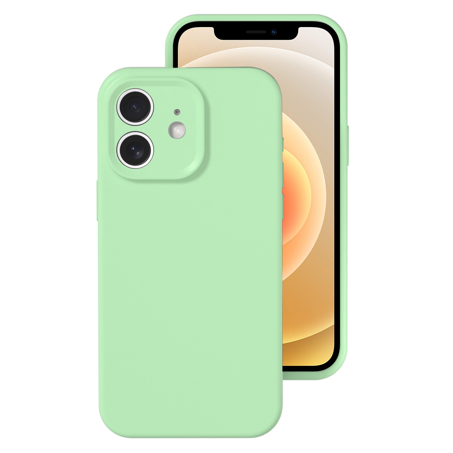 For iPhone 12 Precise Hole Liquid Silicone Jelly Color Full Coverage Phone Case(Mint Green) - Shopkiz.com