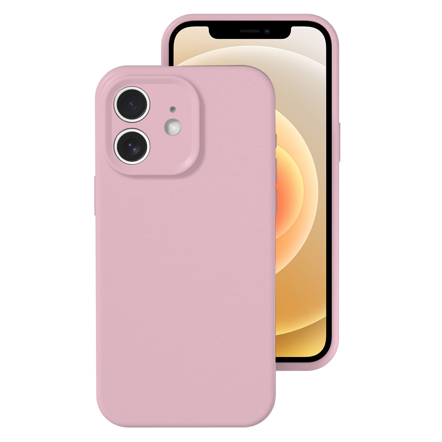 For iPhone 12 Precise Hole Liquid Silicone Jelly Color Full Coverage Phone Case(Sand Pink) - Shopkiz.com
