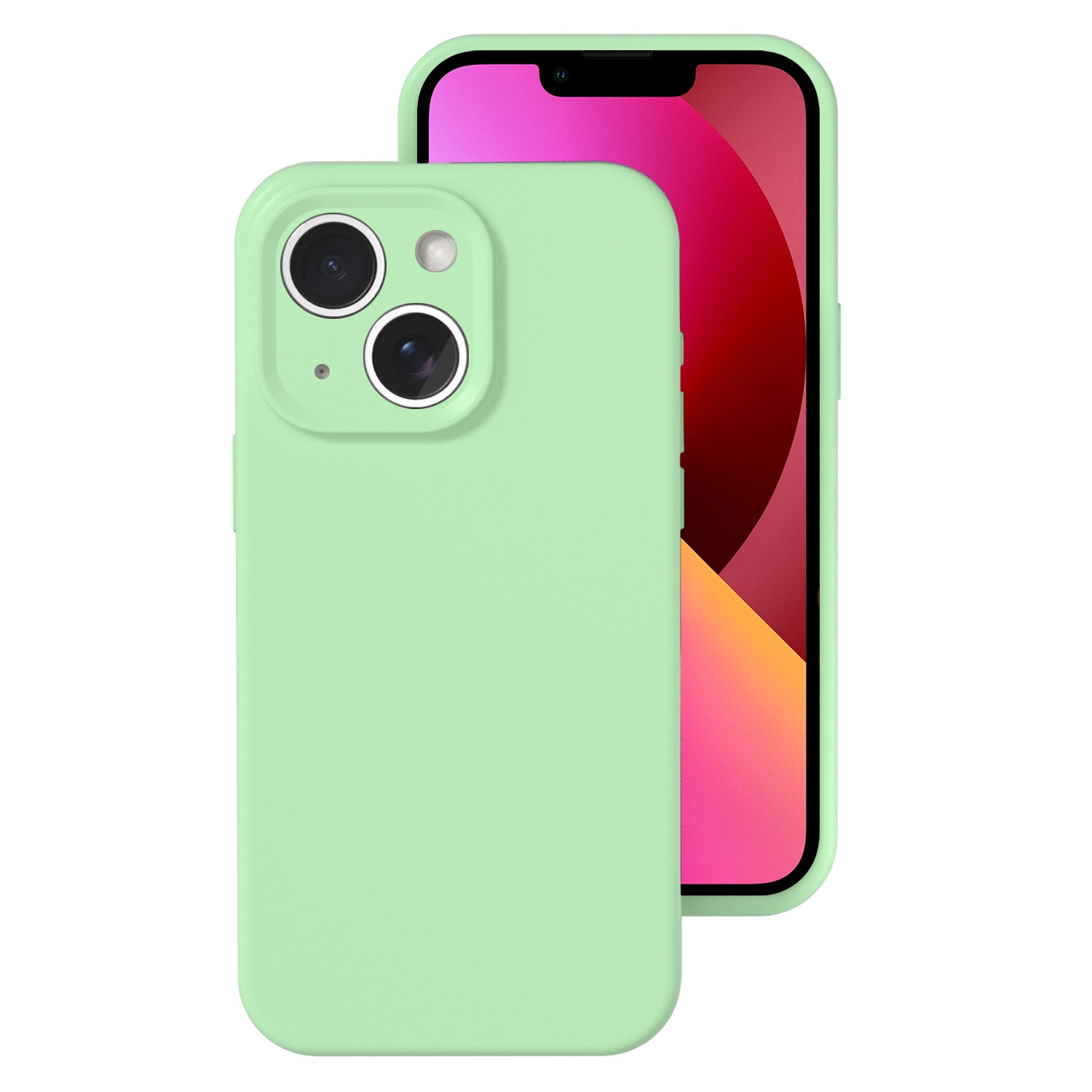 For iPhone 13 Precise Hole Liquid Silicone Jelly Color Full Coverage Phone Case(Mint Green) - Shopkiz.com