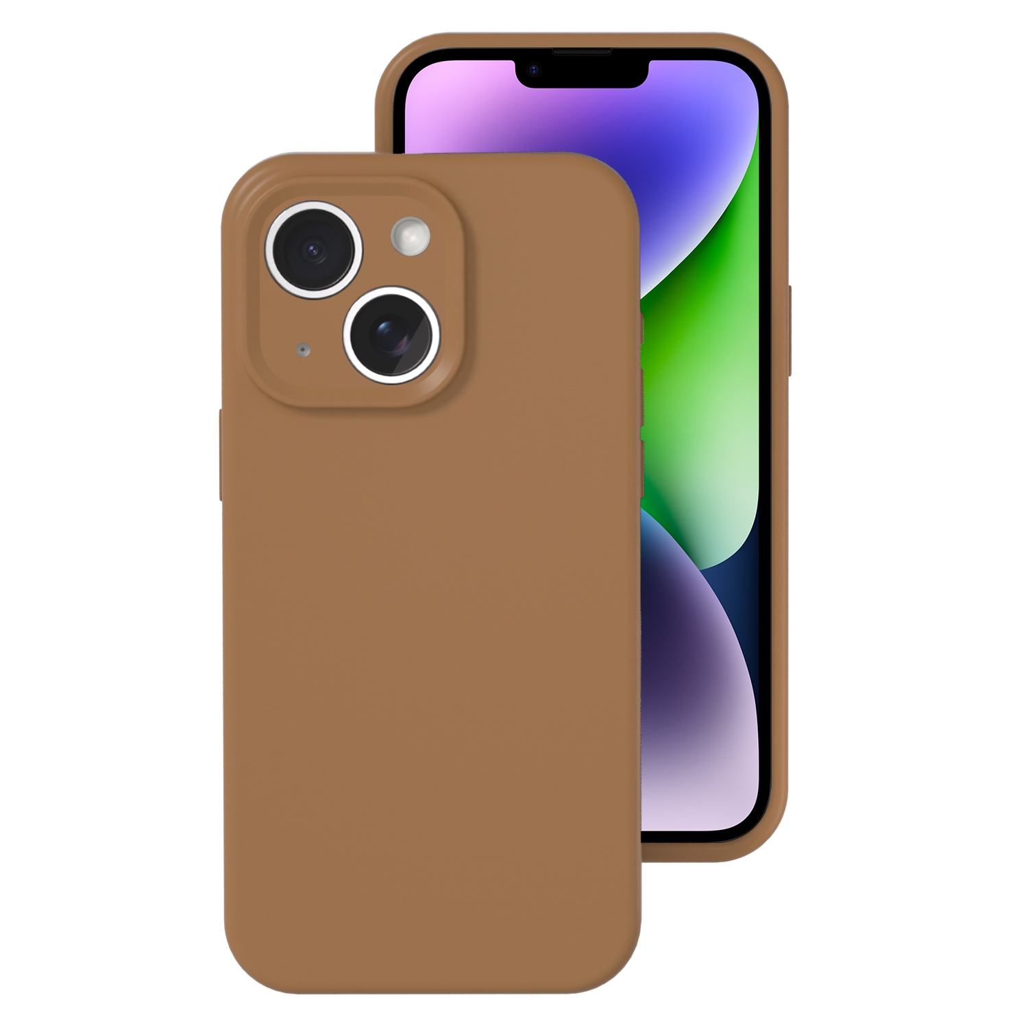 For iPhone 14 Precise Hole Liquid Silicone Jelly Color Full Coverage Phone Case(Khaki) - Shopkiz.com