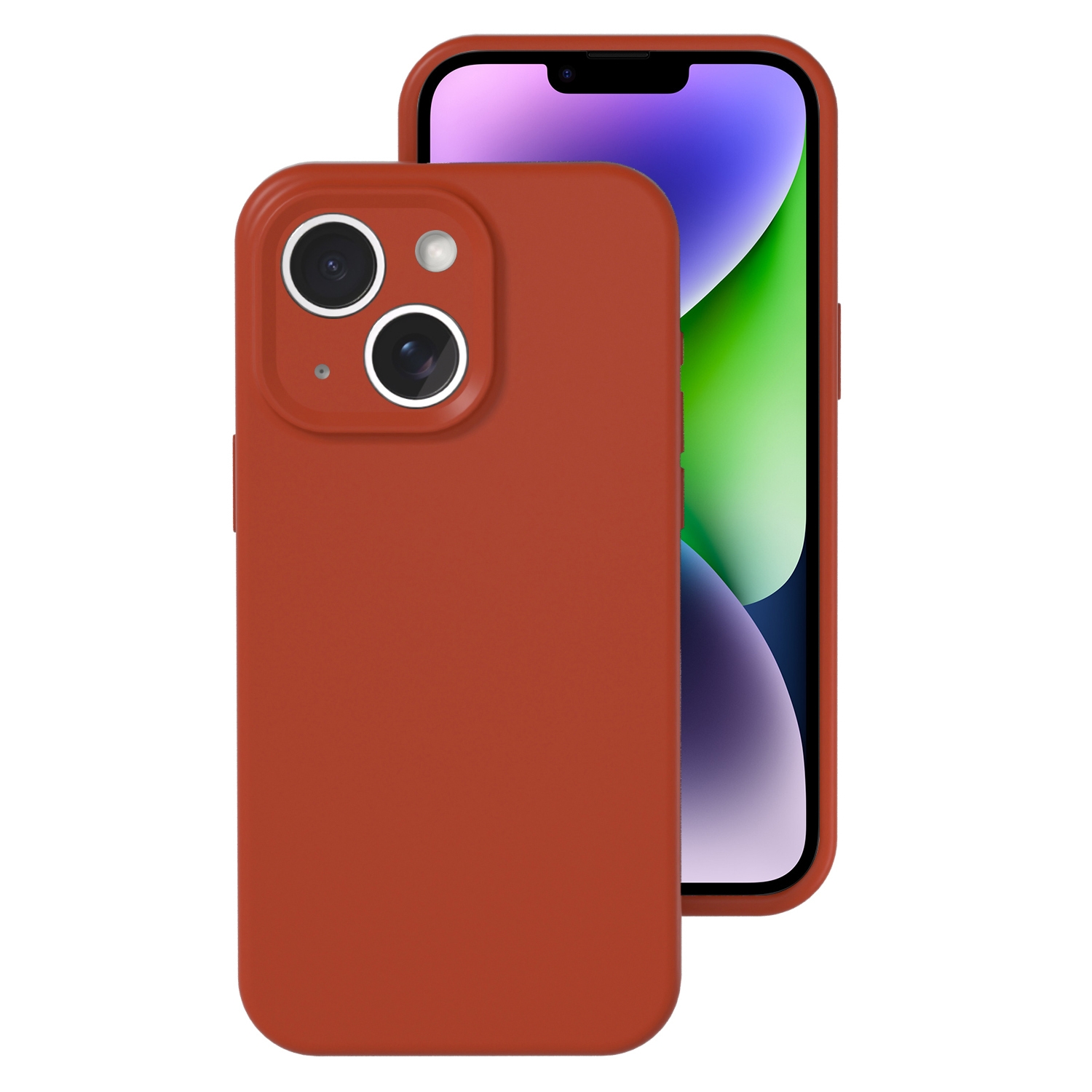 For iPhone 14 Precise Hole Liquid Silicone Jelly Color Full Coverage Phone Case(Caramel Brown) - Shopkiz.com