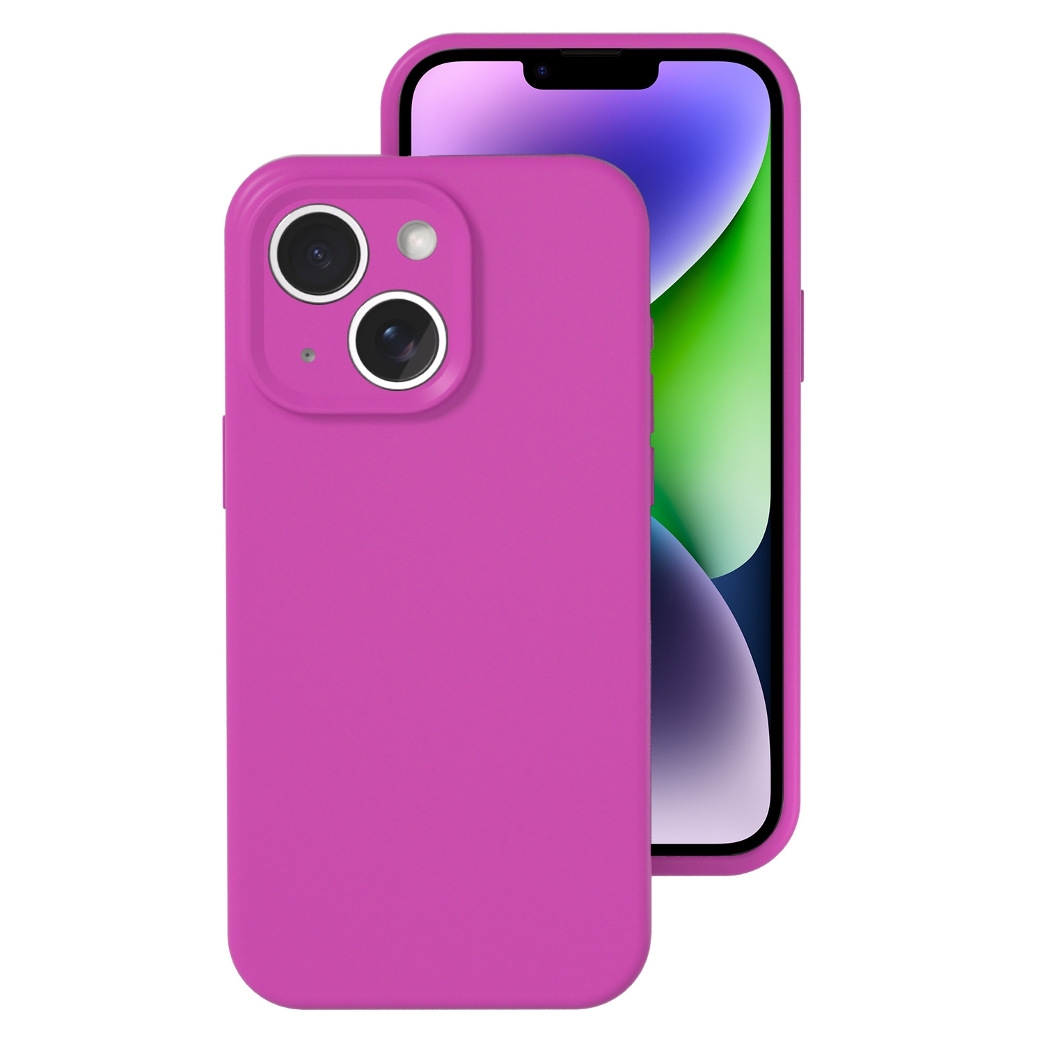 For iPhone 14 Precise Hole Liquid Silicone Jelly Color Full Coverage Phone Case(Dragon Fruit Color) - Shopkiz.com