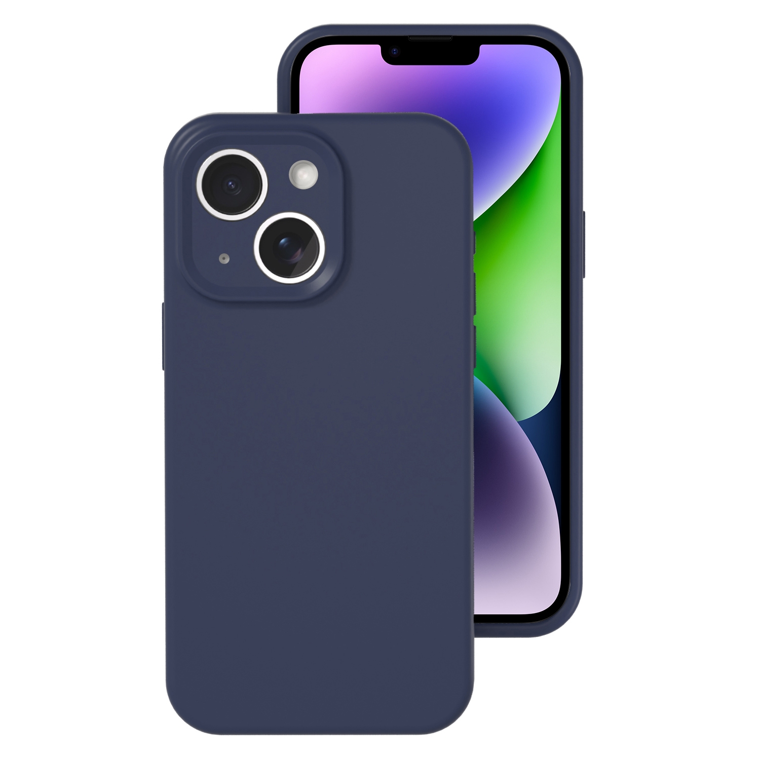 For iPhone 14 Precise Hole Liquid Silicone Jelly Color Full Coverage Phone Case(Midnight Blue) - Shopkiz.com