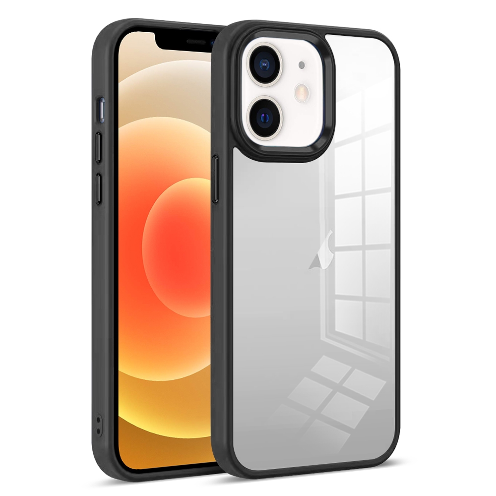 For iPhone 12 Colorful Armor Transparent Phone Case(Black) - Shopkiz.com