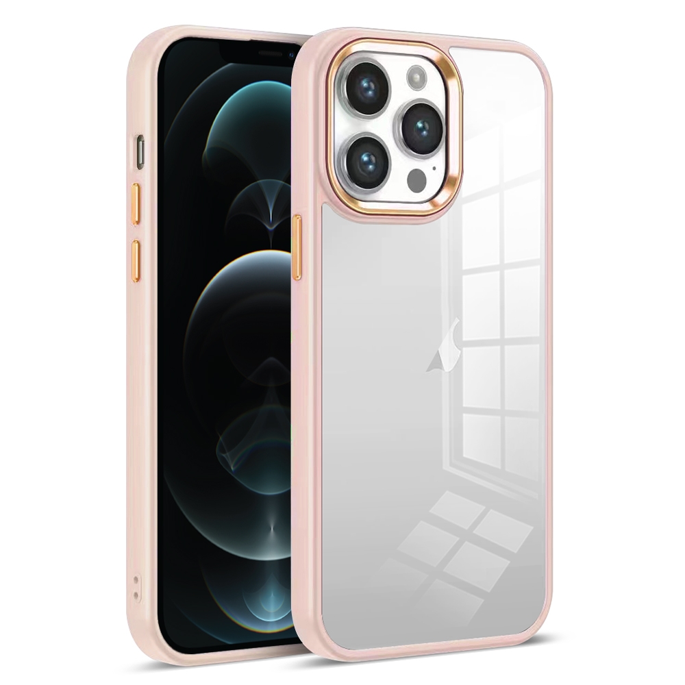 For iPhone 12 Pro Colorful Armor Transparent Phone Case(Pink) - Shopkiz.com