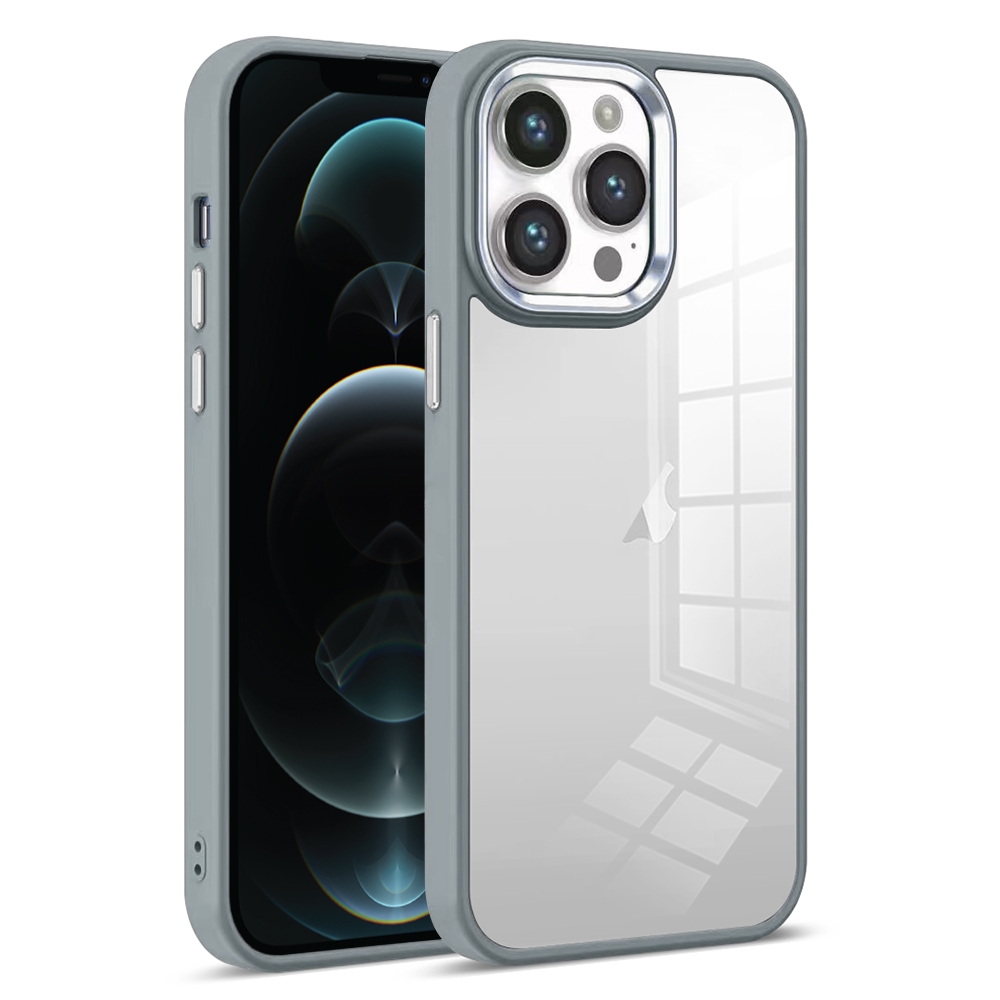 For iPhone 12 Pro Max Colorful Armor Transparent Phone Case(Grey) - Shopkiz.com