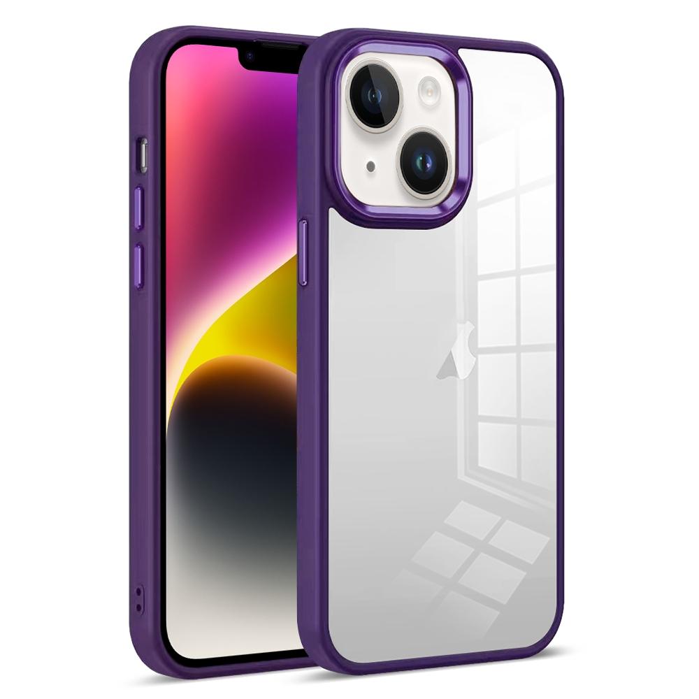 For iPhone 14 Plus Colorful Armor Transparent Phone Case(Purple) - Shopkiz.com
